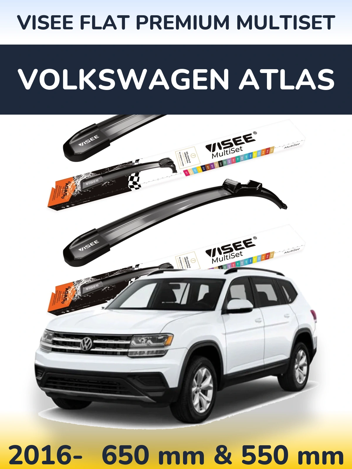 Sada předních stěračů VISEE FLAT PREMIUM MultiSet 650 a 550 mm pro Volkswagen Atlas 2016-2026