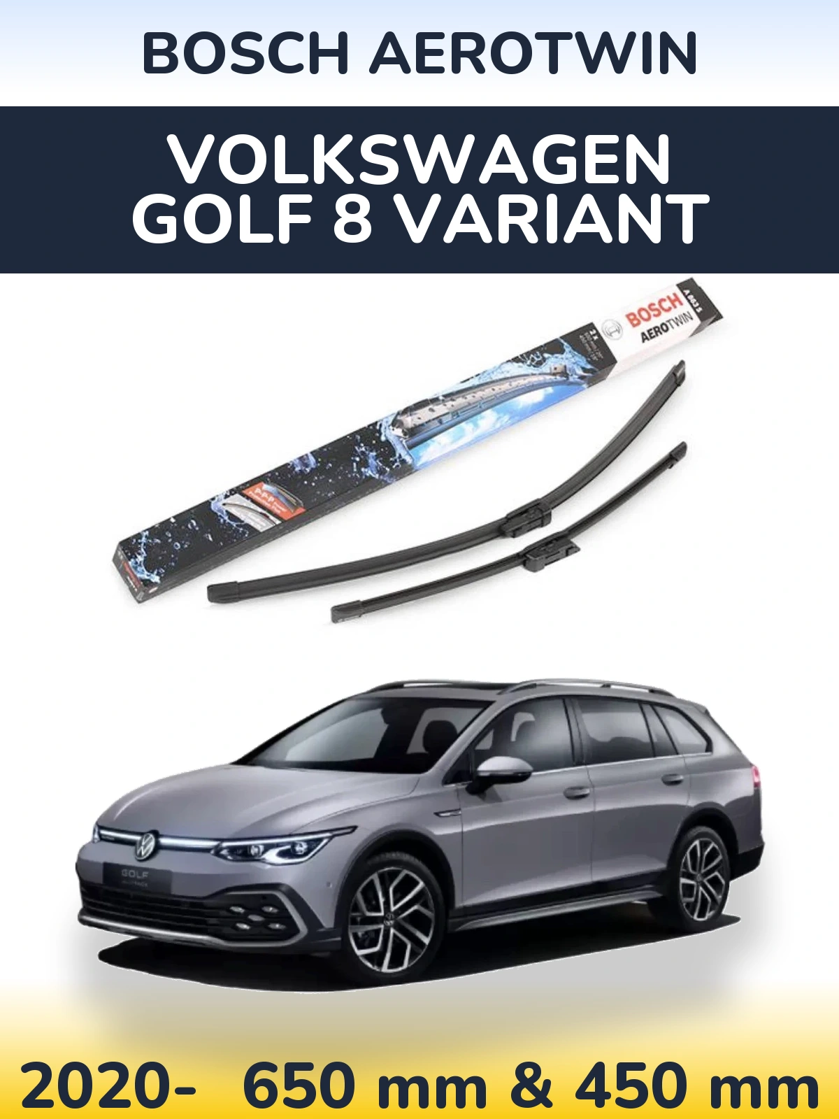 Комплект передніх щіток BOSCH AeroTwin 650 & 450 мм для Volkswagen Golf 8 Variant 2020-2026