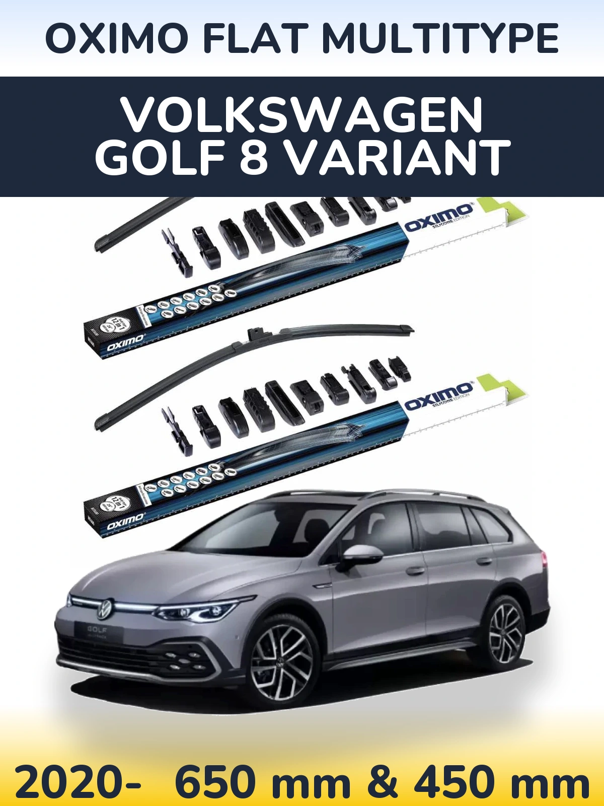 Sada předních stěračů Oximo Flat MultiType 650 a 450 mm pro Volkswagen Golf 8 Variant 2020-2026