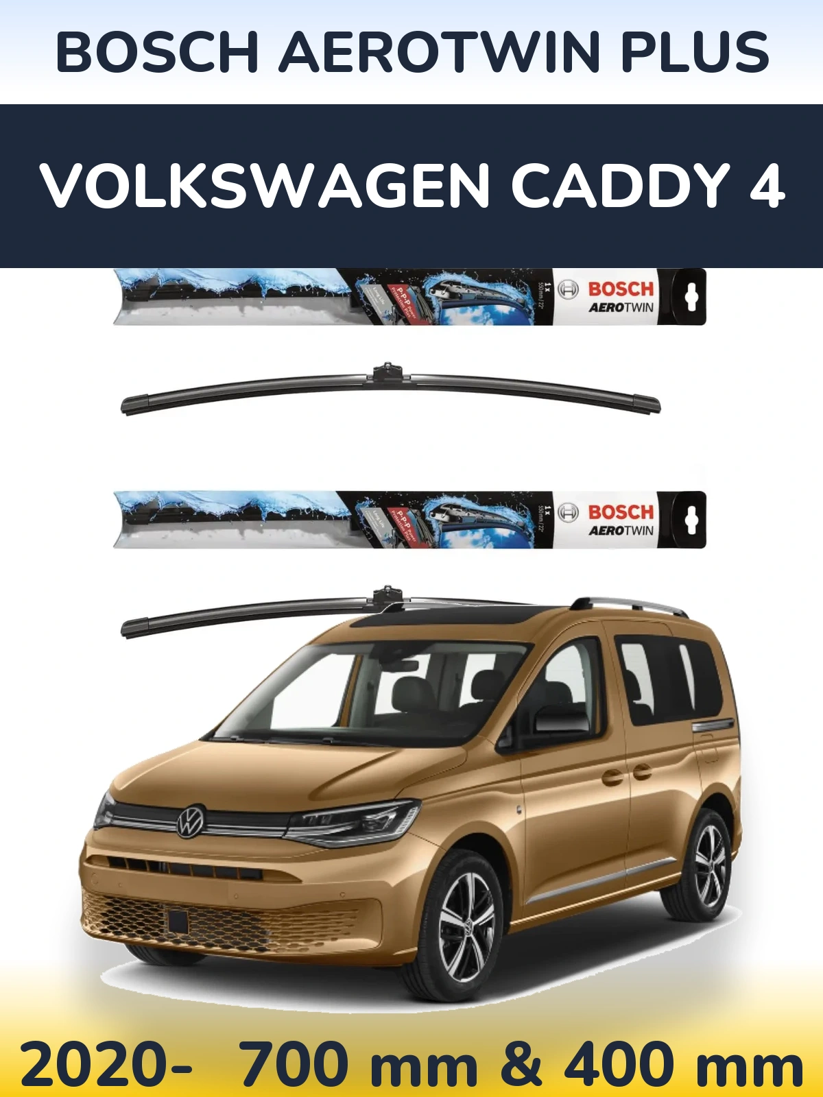 Sada předních stěračů BOSCH AeroTwin Plus 700 a 400 mm pro Volkswagen Caddy 4 2020-2026
