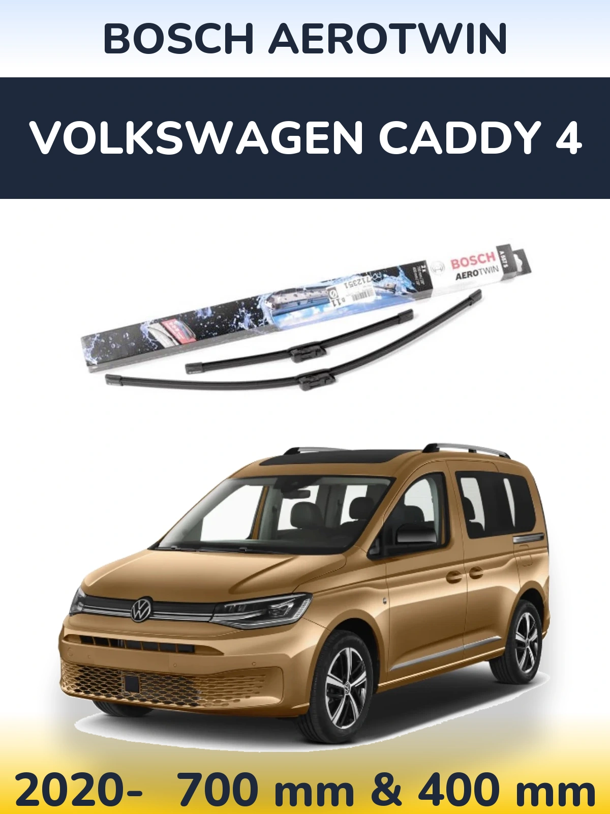 Sada předních stěračů BOSCH AeroTwin 700 a 400 mm pro Volkswagen Caddy 4 2020-2026