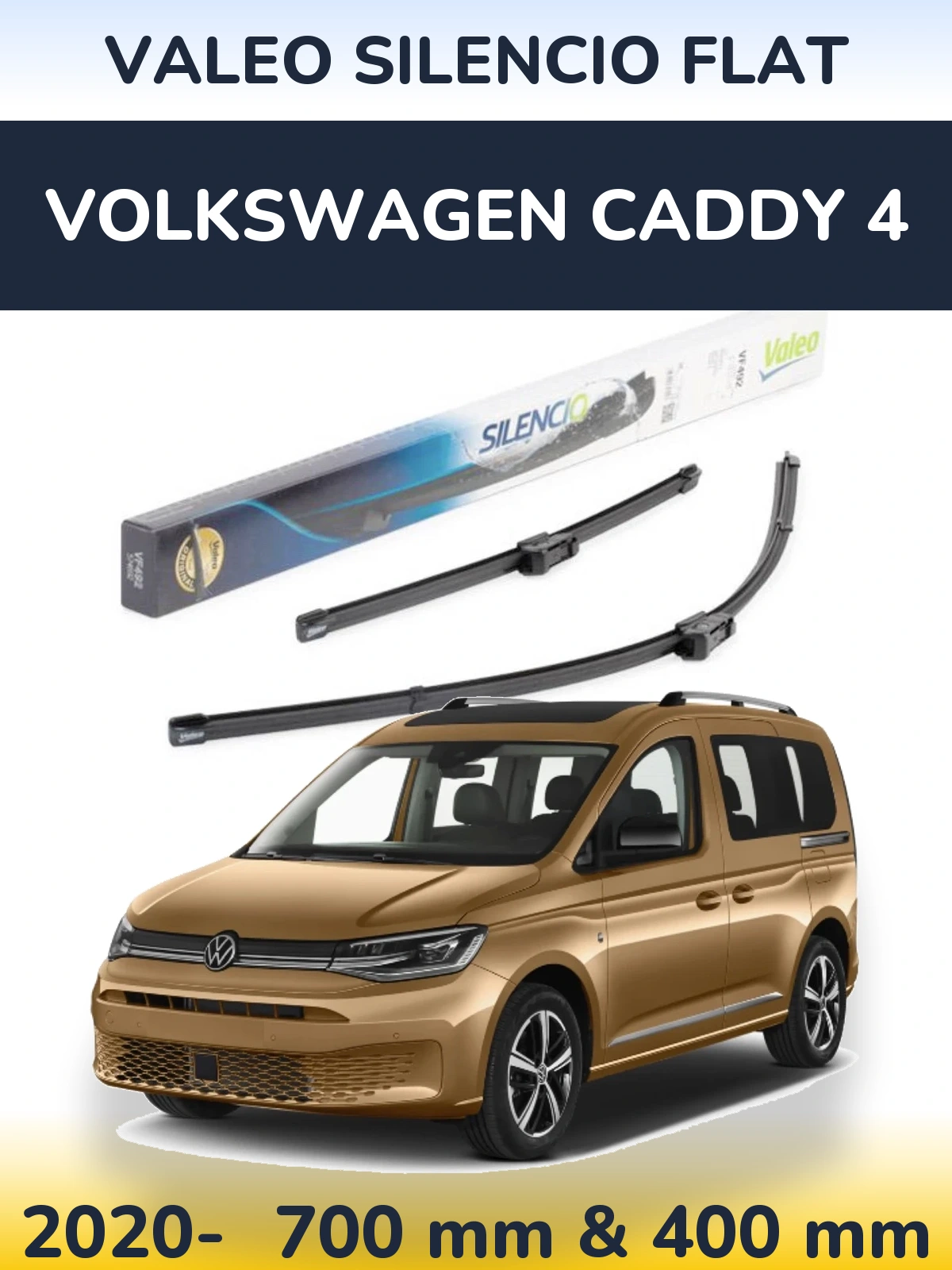 Sada předních stěračů Valeo Silencio Flat 700 a 400 mm pro Volkswagen Caddy 4 2020-2026