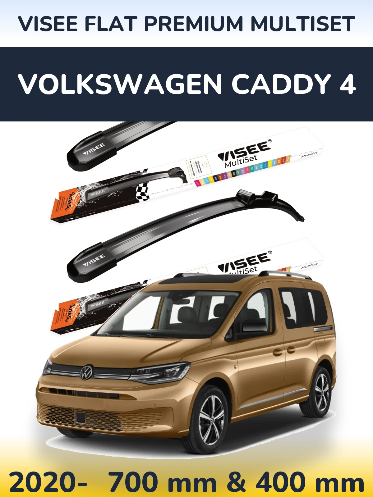 Sada předních stěračů VISEE FLAT PREMIUM MultiSet 700 a 400 mm pro Volkswagen Caddy 4 2020-2026
