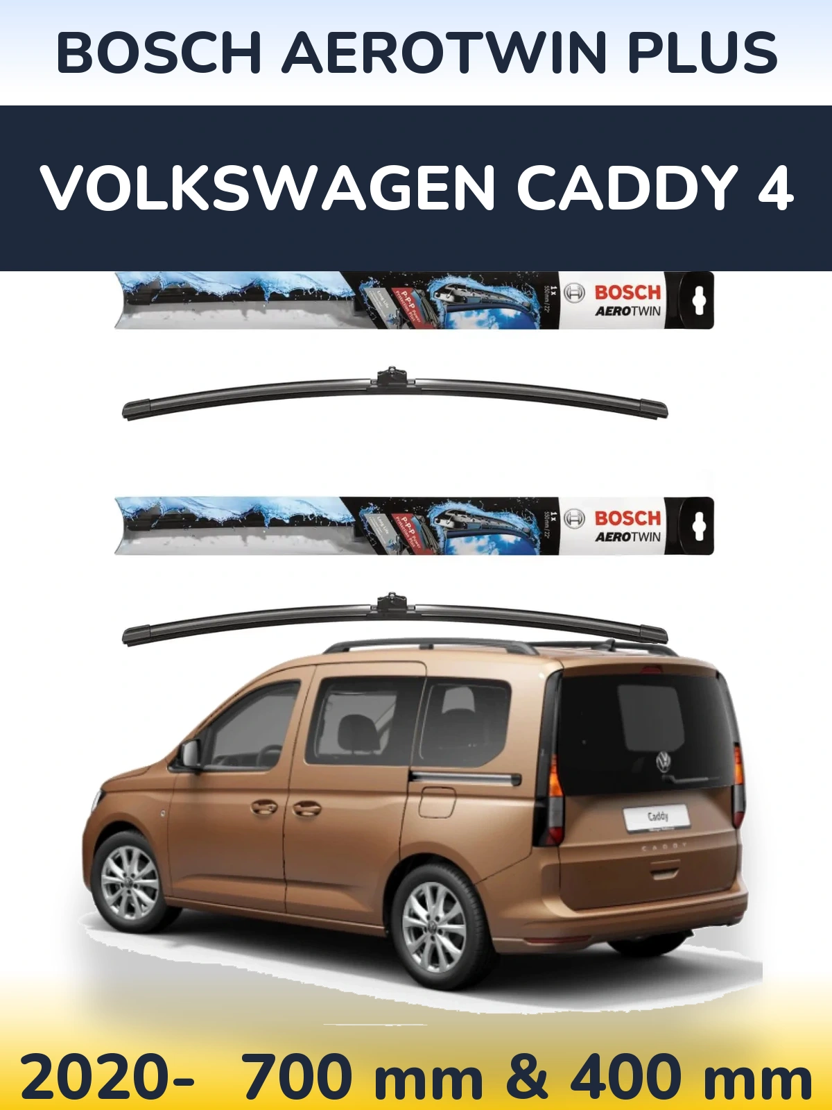 Sada předních stěračů BOSCH AeroTwin Plus 700 a 400 mm pro Volkswagen Caddy 4 2020-2026