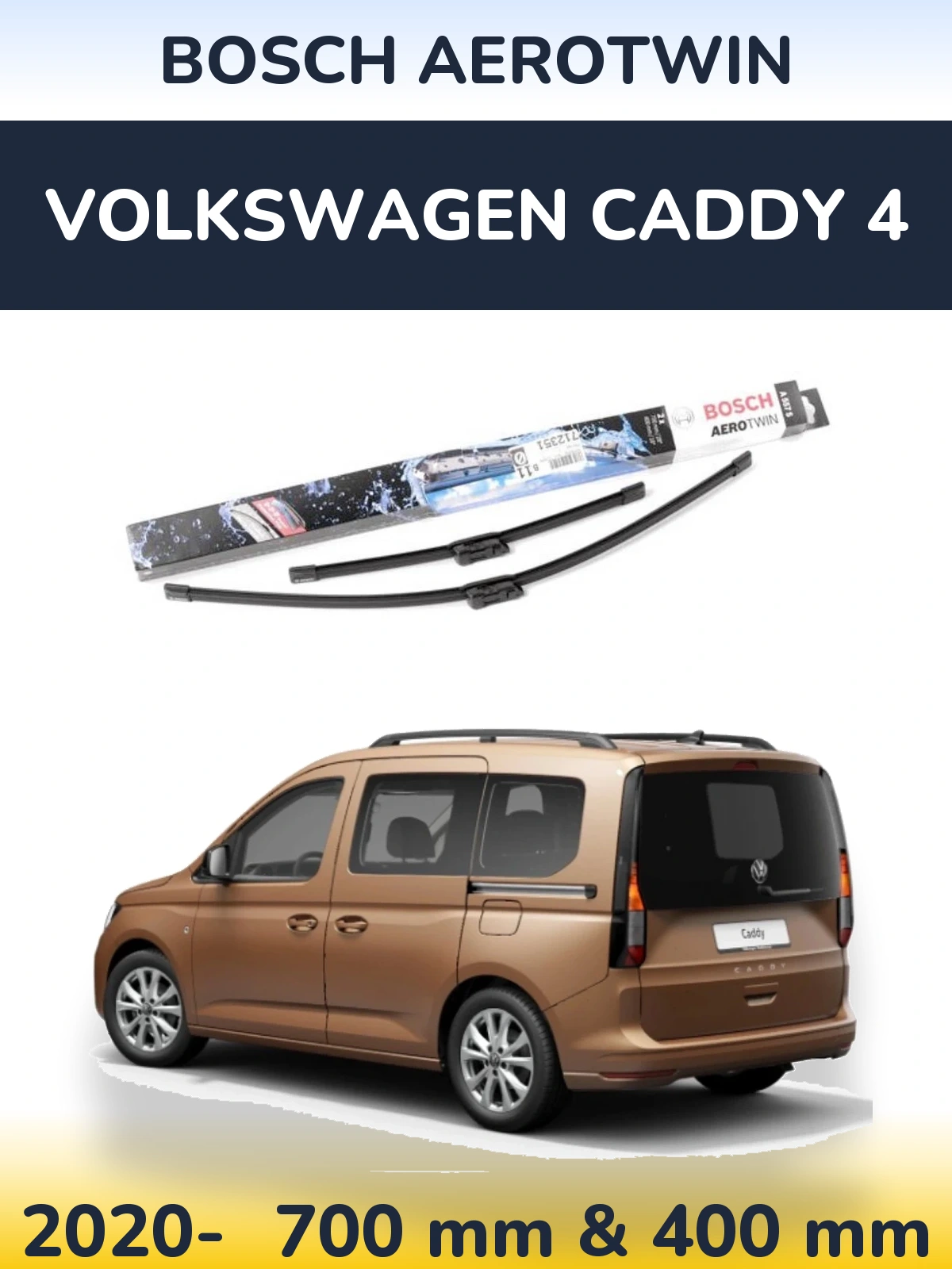 Sada předních stěračů BOSCH AeroTwin 700 a 400 mm pro Volkswagen Caddy 4 2020-2026