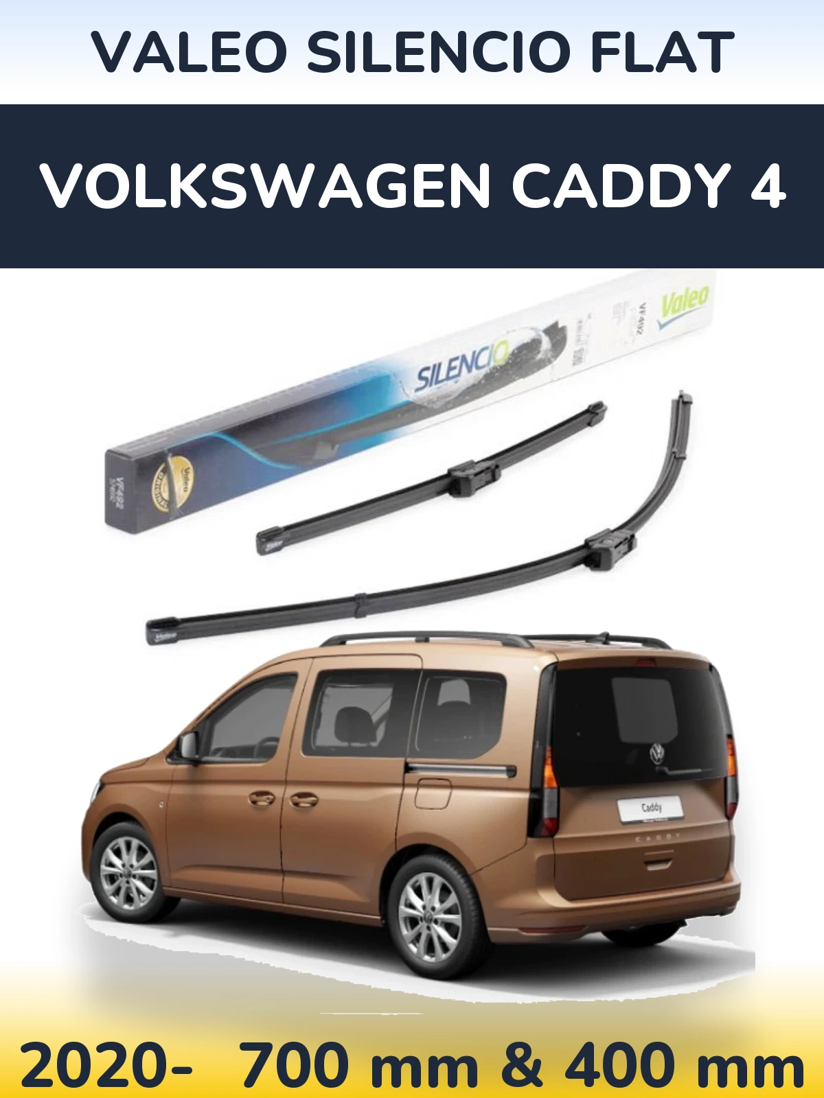 Sada předních stěračů Valeo Silencio Flat 700 a 400 mm pro Volkswagen Caddy 4 2020-2026