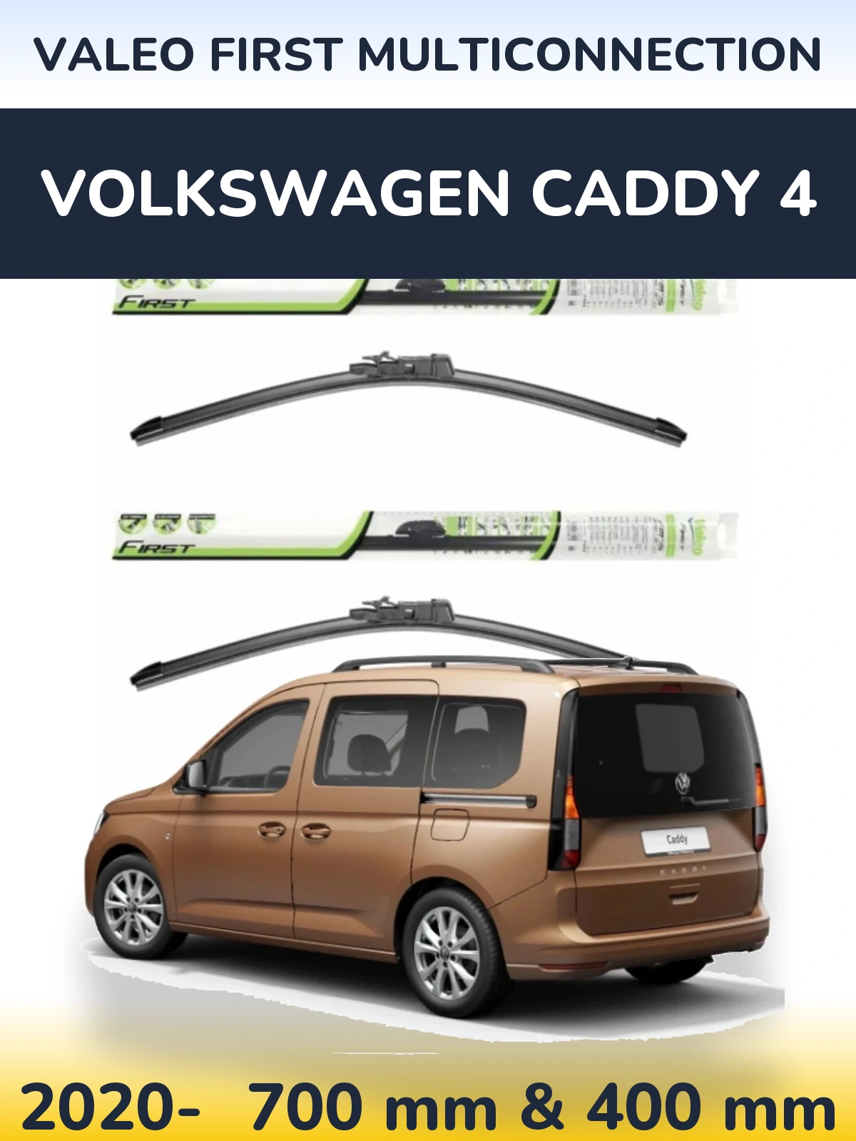 Sada předních stěračů Valeo First MultiConnection 700 a 400 mm pro Volkswagen Caddy 4 2020-2026