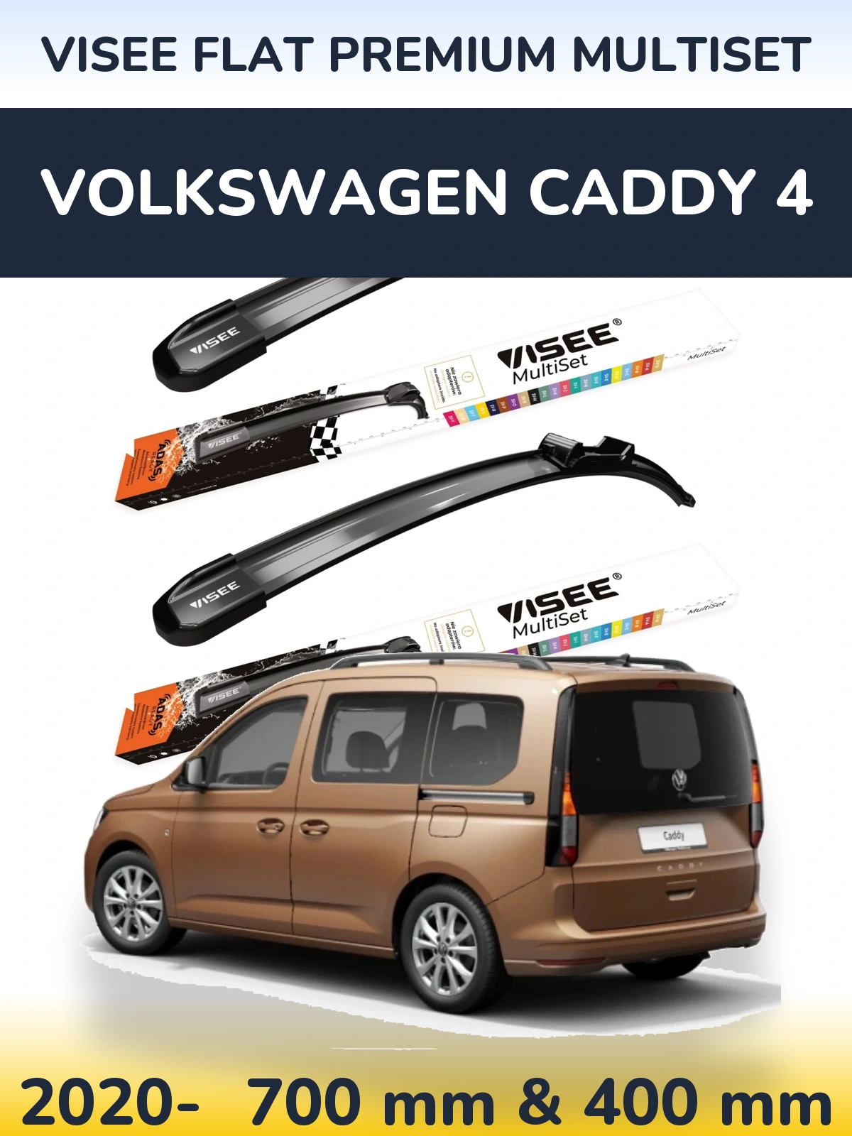 Sada předních stěračů VISEE FLAT PREMIUM MultiSet 700 a 400 mm pro Volkswagen Caddy 4 2020-2026