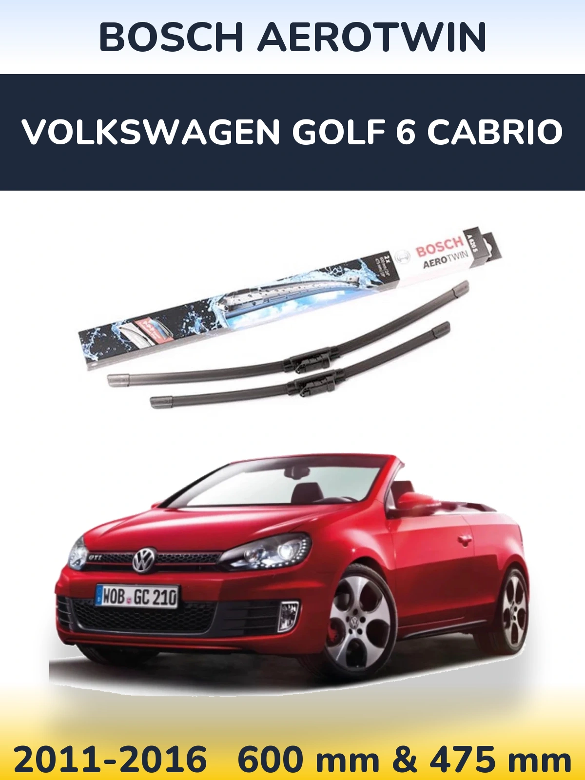 Sada předních stěračů BOSCH AeroTwin 600 a 475 mm pro Volkswagen Golf 6 Cabrio 2011-2016