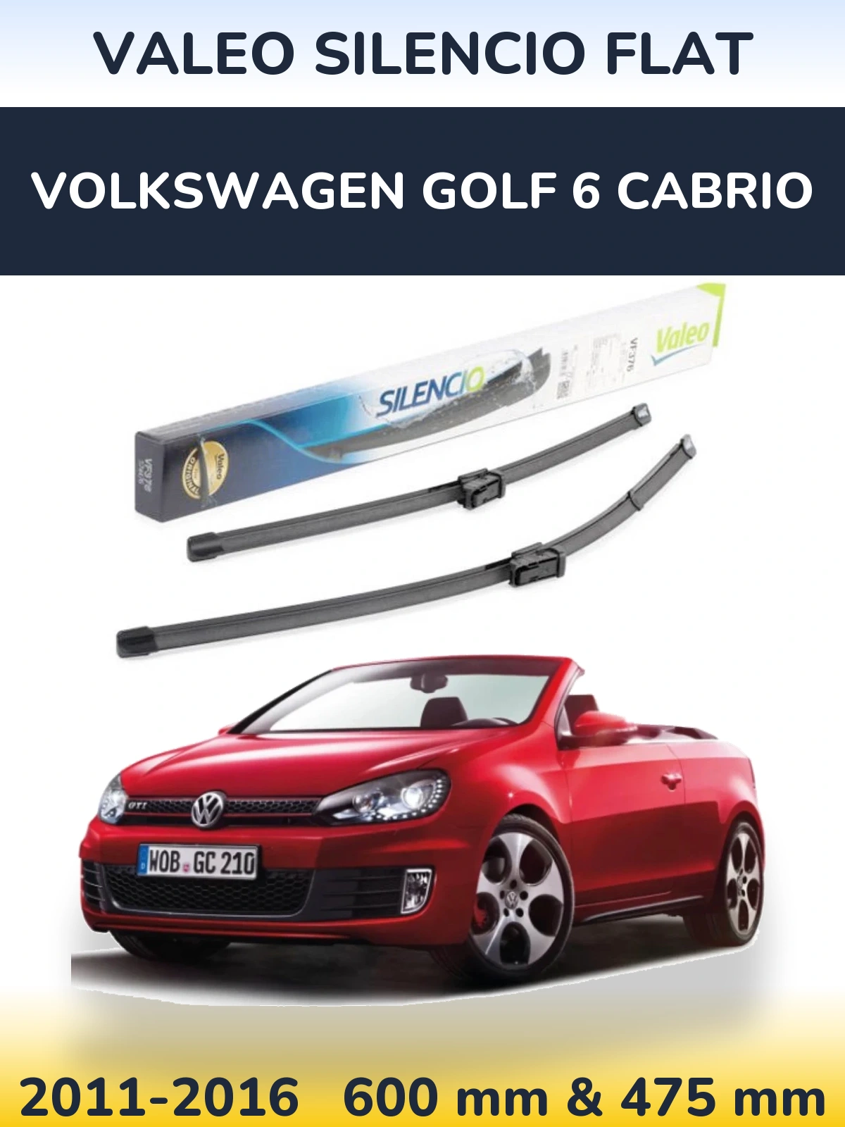 Sada předních stěračů Valeo Silencio Flat 600 a 475 mm pro Volkswagen Golf 6 Cabrio 2011-2016