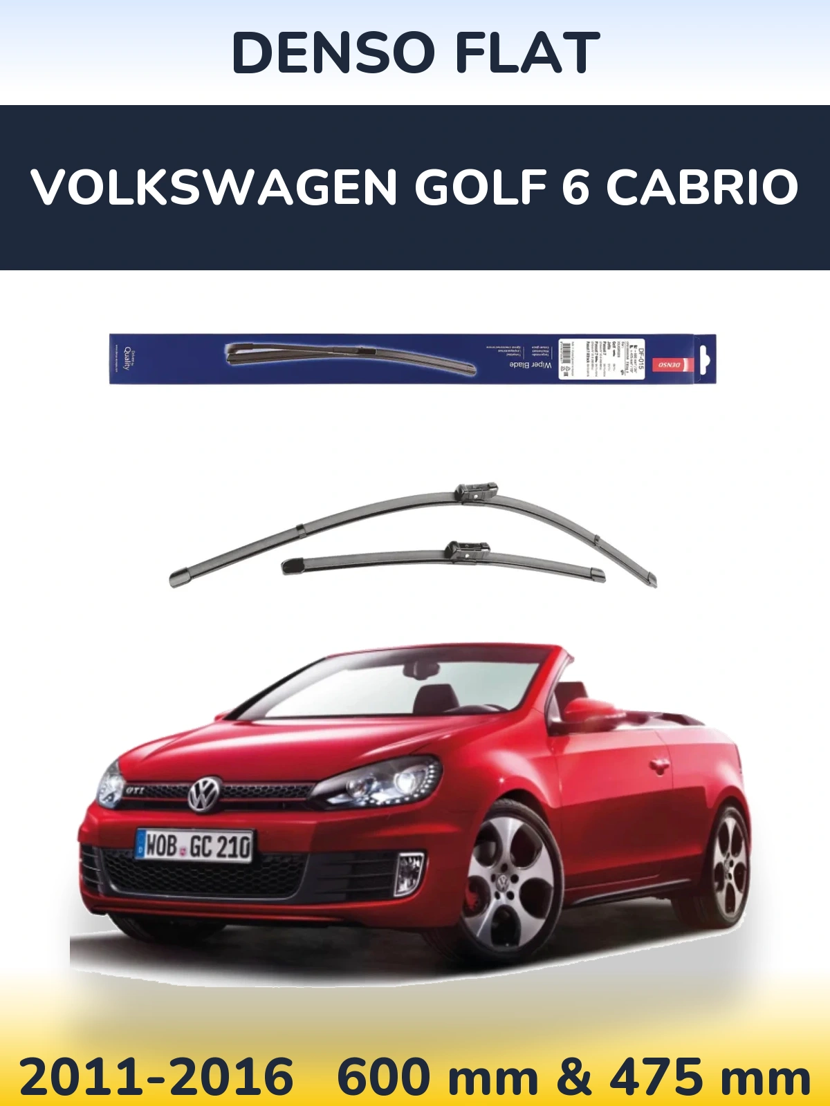 Sada předních stěračů Denso Flat 600 a 475 mm pro Volkswagen Golf 6 Cabrio 2011-2016