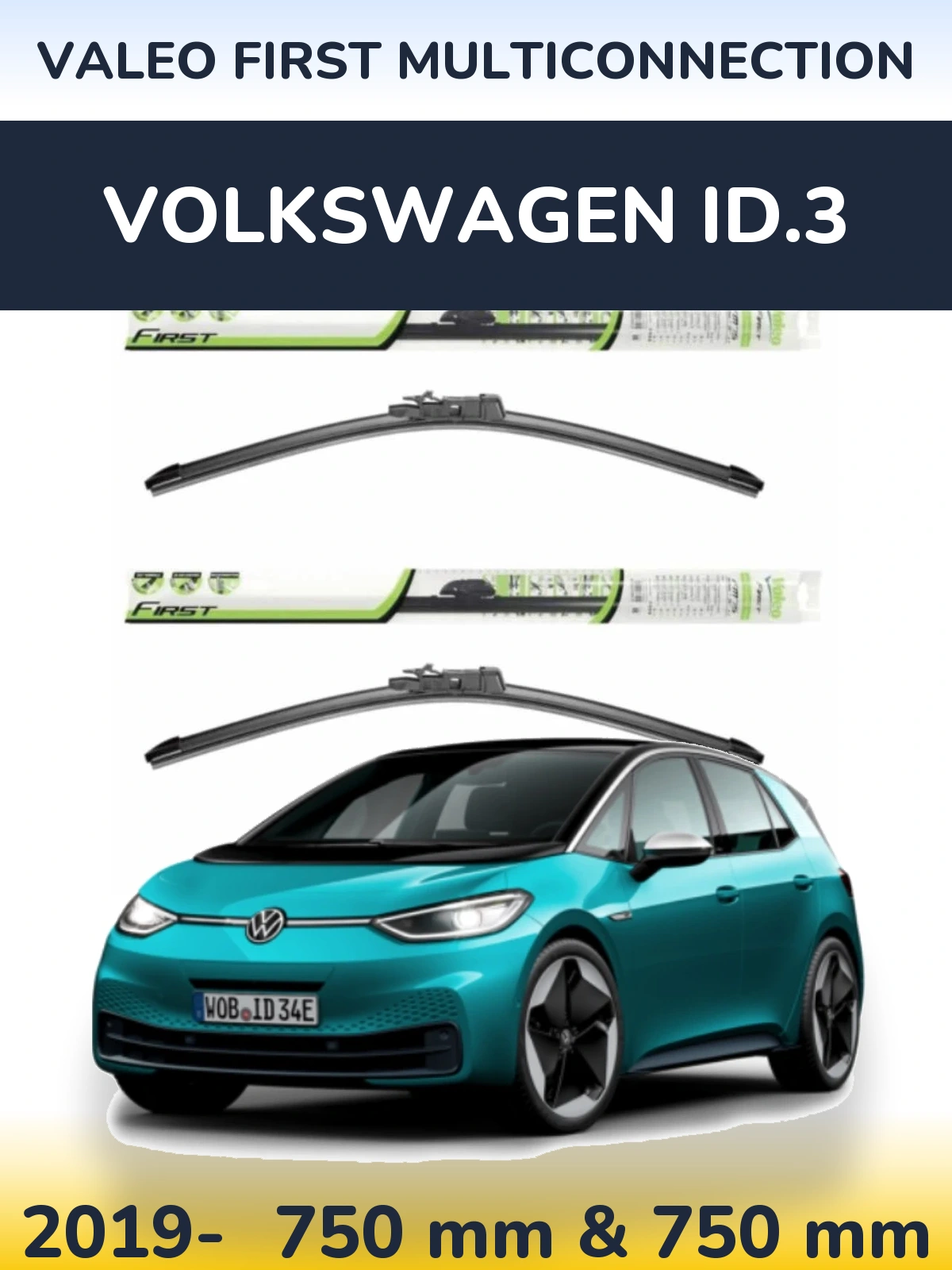 Sada předních stěračů Valeo First MultiConnection 750 a 750 mm pro Volkswagen ID.3 2019-2026