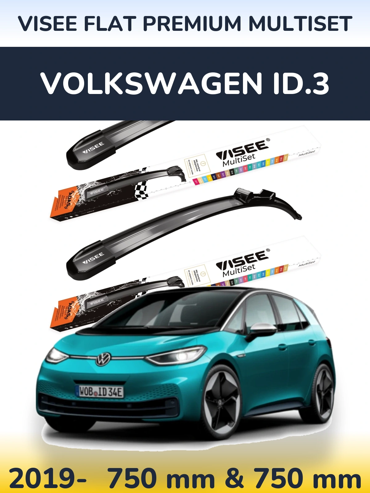 Sada předních stěračů VISEE FLAT PREMIUM MultiSet 750 a 750 mm pro Volkswagen ID.3 2019-2026
