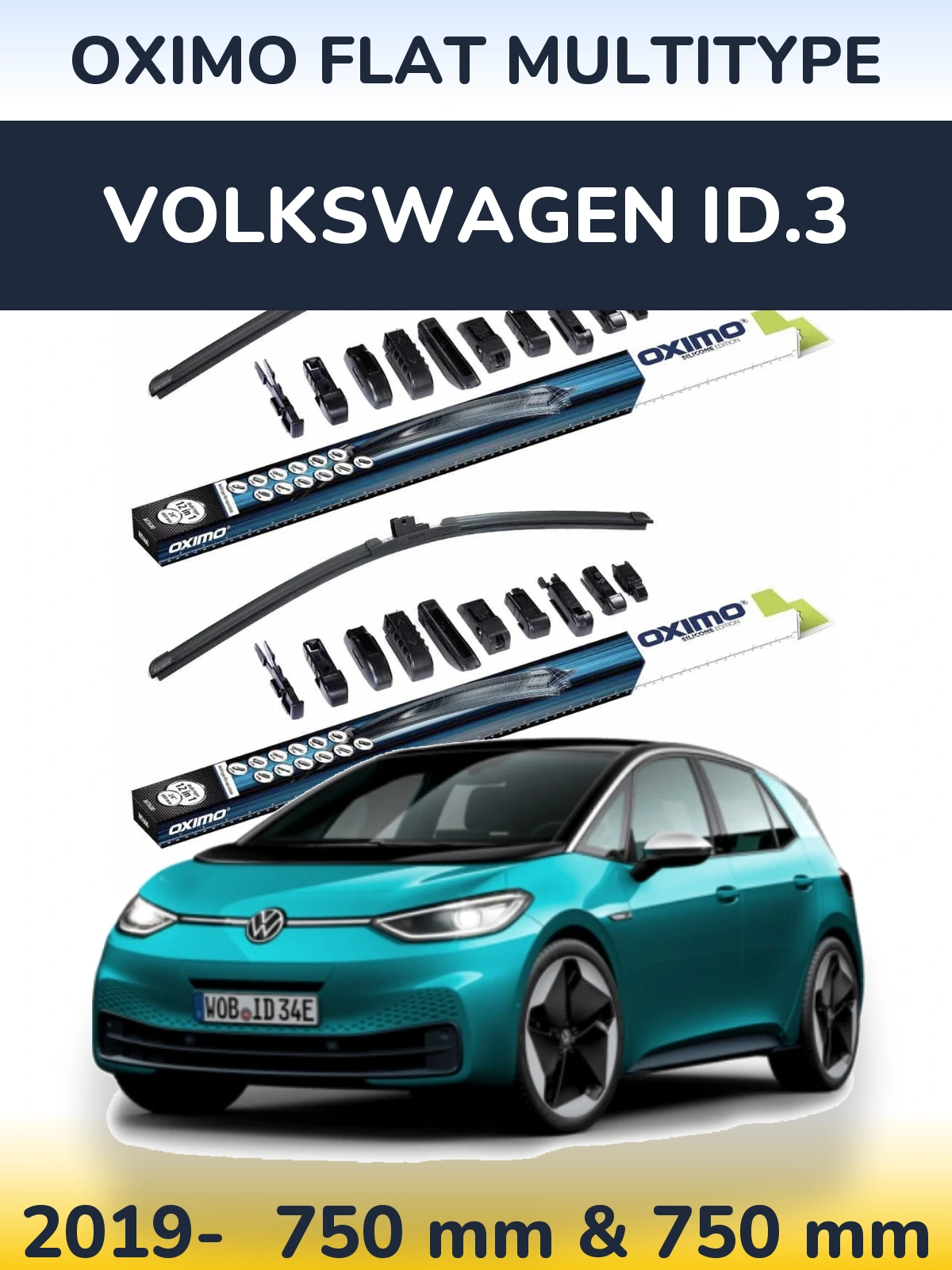 Комплект передніх щіток Oximo Flat MultiТипe 750 & 750 мм для Volkswagen ID.3 2019-2026