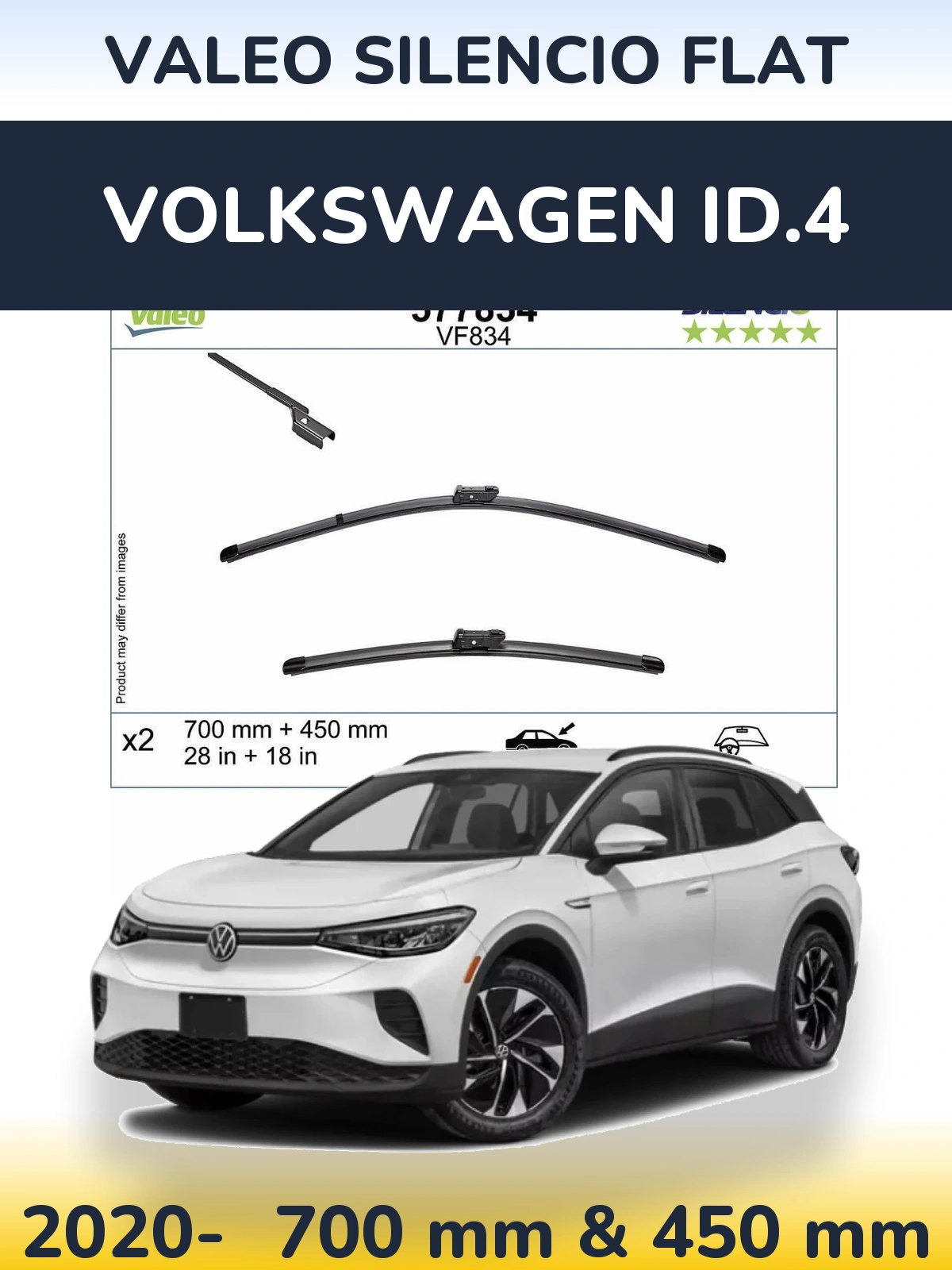 Sada předních stěračů Valeo Silencio Flat 700 a 450 mm pro Volkswagen ID.4 2020-2026
