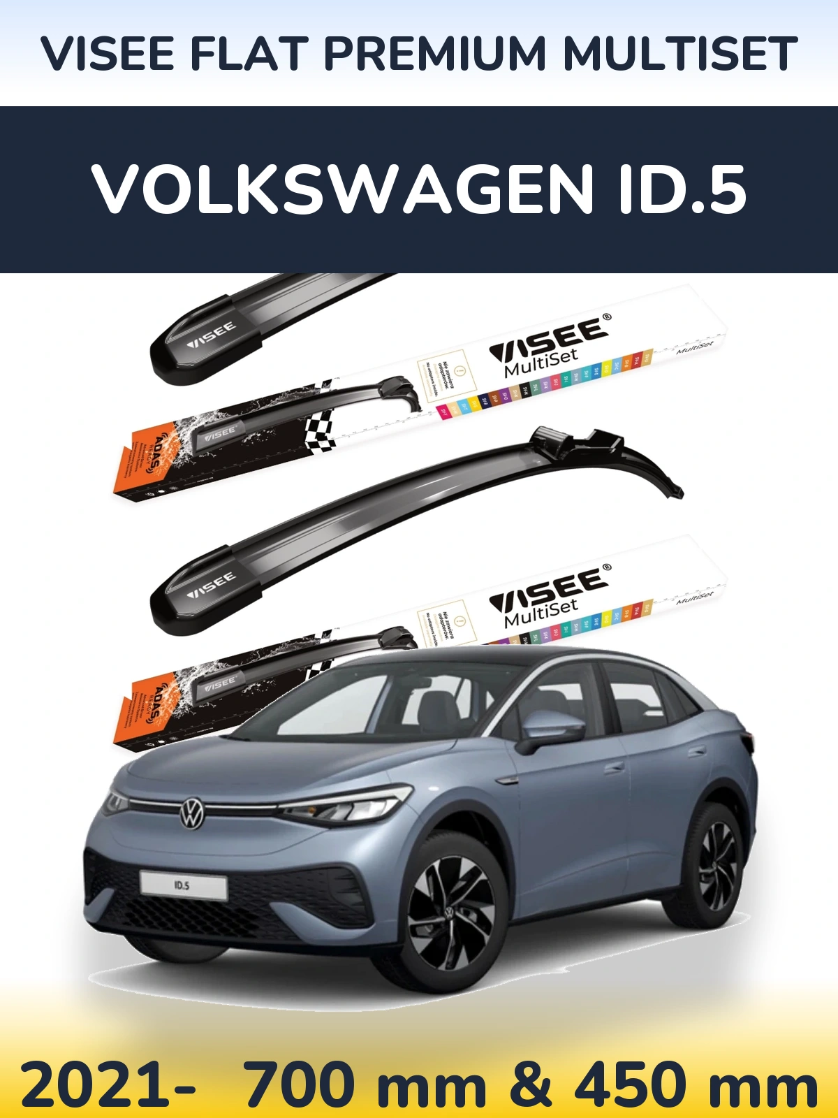 Sada předních stěračů VISEE FLAT PREMIUM MultiSet 700 a 450 mm pro Volkswagen ID.5 2021-2026