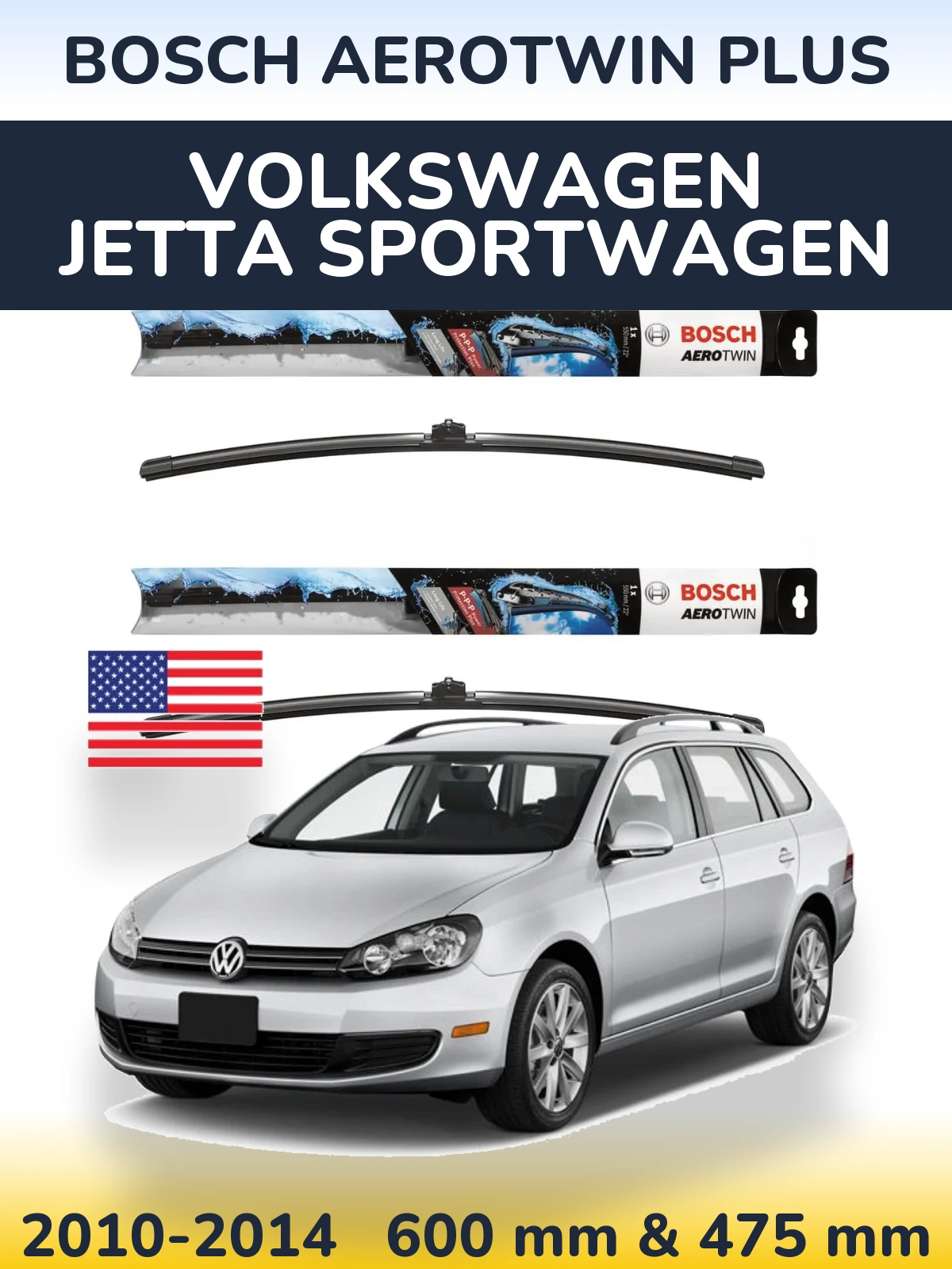 Sada předních stěračů BOSCH AeroTwin Plus 600 a 475 mm pro Volkswagen Jetta SportWagen 2010-2014