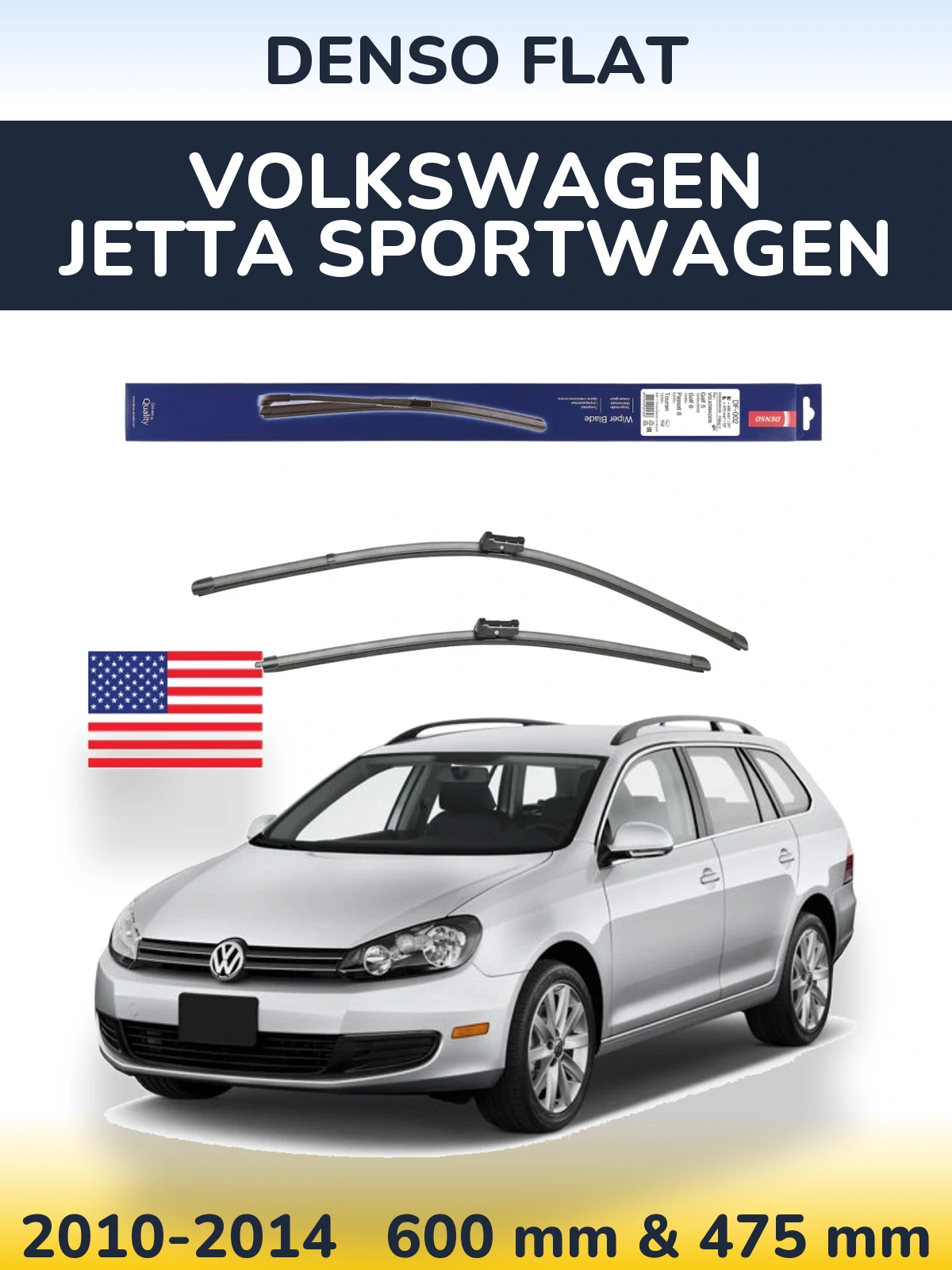 Комплект передніх щіток Denso Flat 600 & 475 мм для Volkswagen Jetta SportWagen 2010-2014
