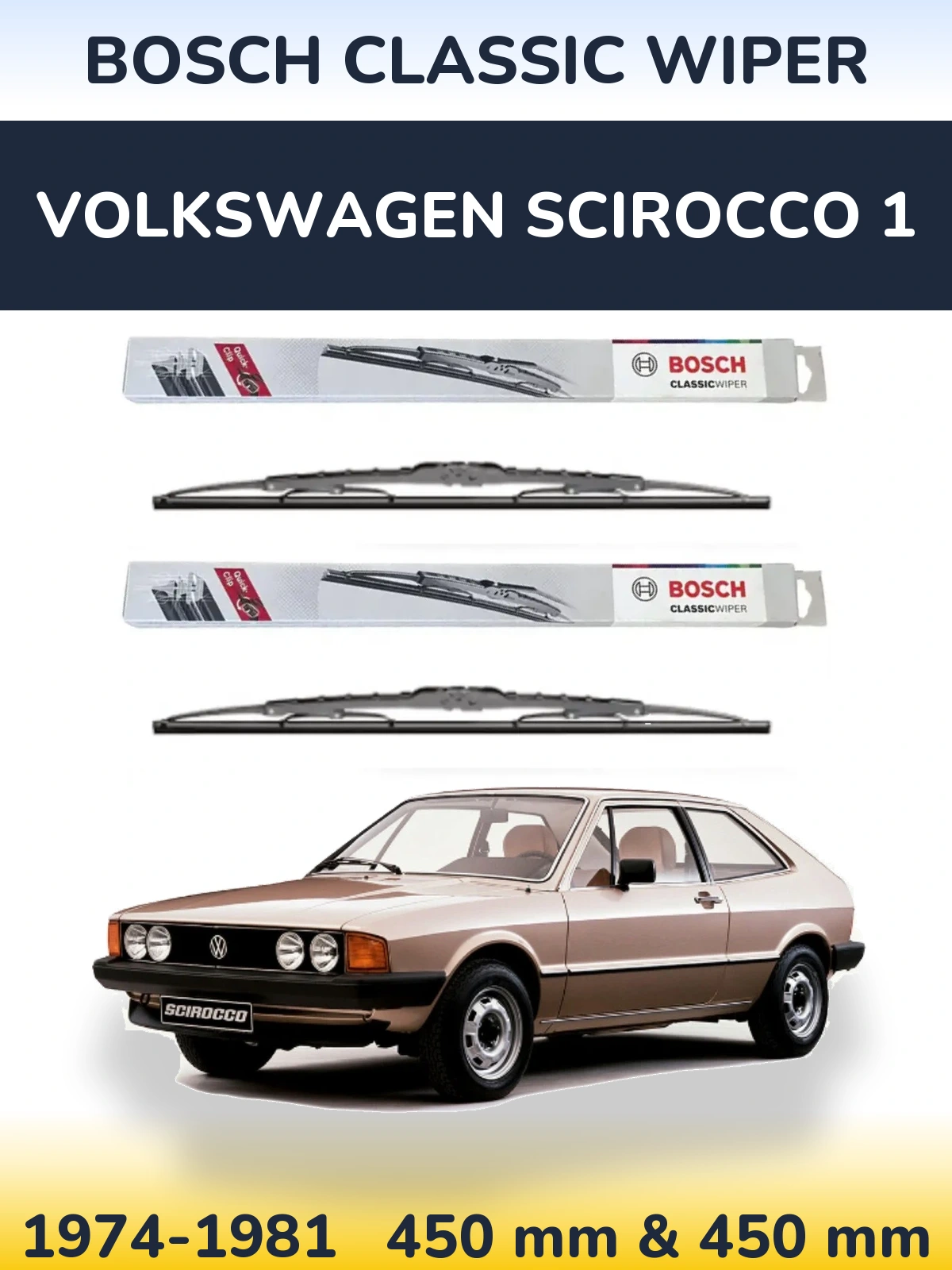 Sada předních stěračů BOSCH Classic Wiper 450 a 450 mm pro Volkswagen Scirocco 1 1974-1981