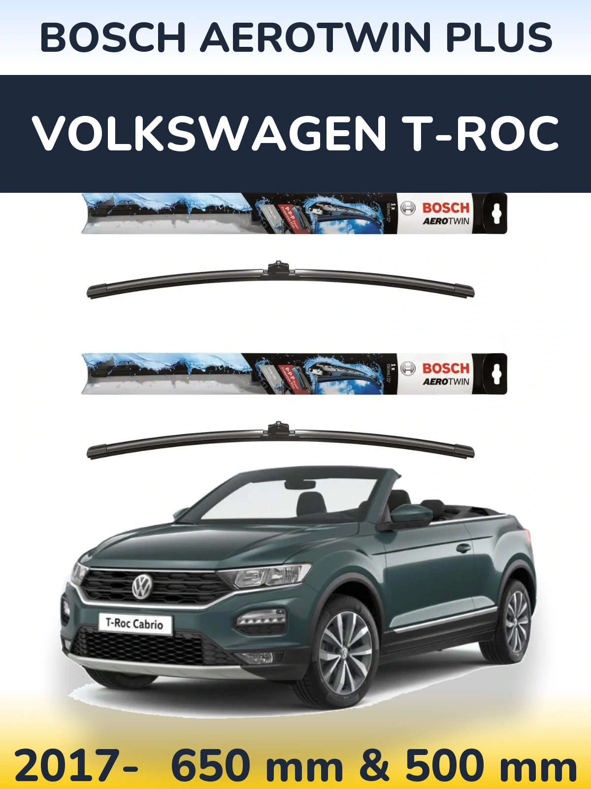 Sada předních stěračů BOSCH AeroTwin Plus 650 a 500 mm pro Volkswagen T-Roc 2017-2026