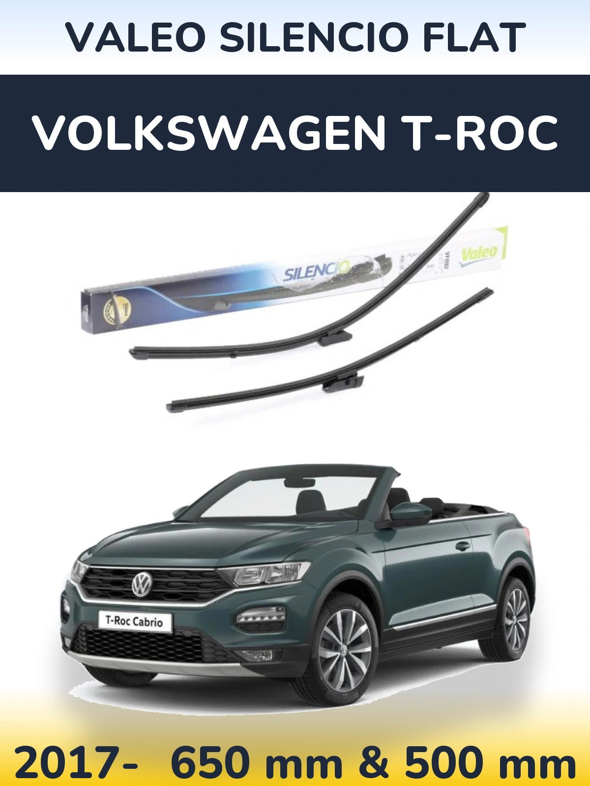 Sada předních stěračů Valeo Silencio Flat 630 a 500 mm pro Volkswagen T-Roc 2017-2026