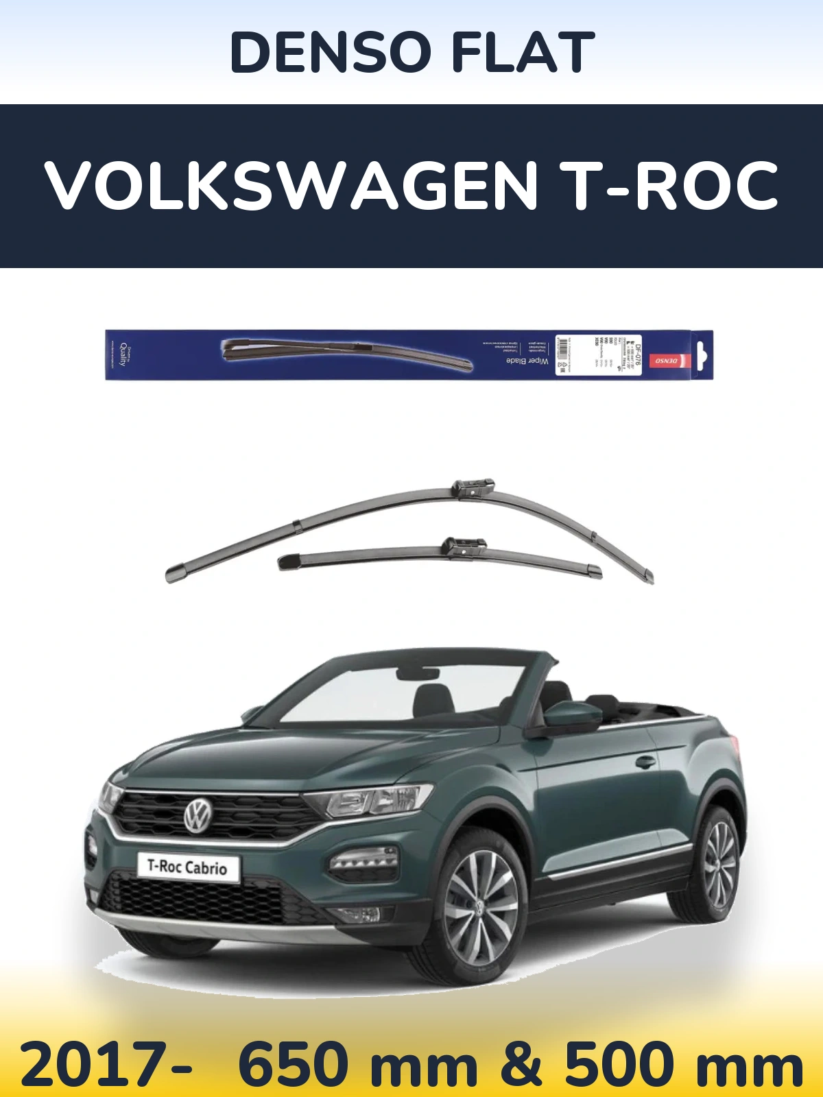 Комплект передніх щіток Denso Flat 630 & 500 мм для Volkswagen T-Roc 2017-2026