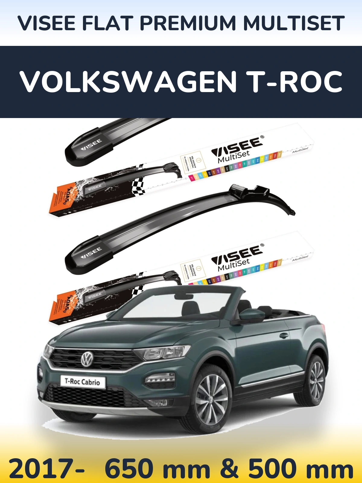 Sada předních stěračů VISEE FLAT PREMIUM MultiSet 650 a 500 mm pro Volkswagen T-Roc 2017-2026