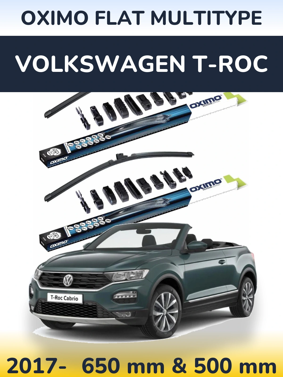 Комплект передніх щіток Oximo Flat MultiТипe 650 & 500 мм для Volkswagen T-Roc 2017-2026
