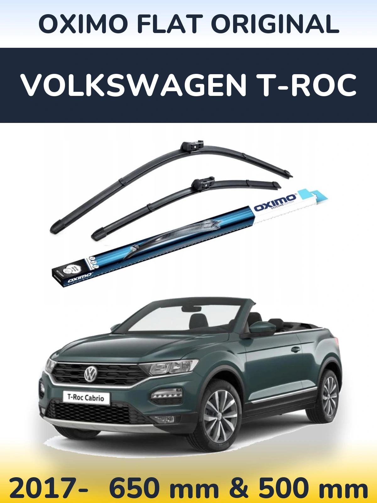 Sada předních stěračů Oximo Flat Original 650 a 500 mm pro Volkswagen T-Roc 2017-2026