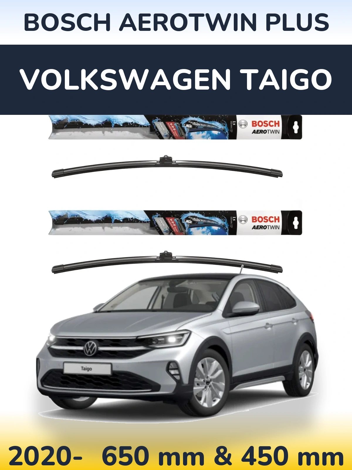 Sada předních stěračů BOSCH AeroTwin Plus 650 a 450 mm pro Volkswagen Taigo 2020-2026