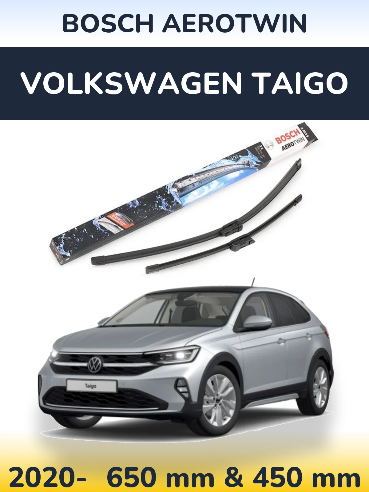 Sada předních stěračů BOSCH AeroTwin 650 a 450 mm pro Volkswagen Taigo 2020-2026