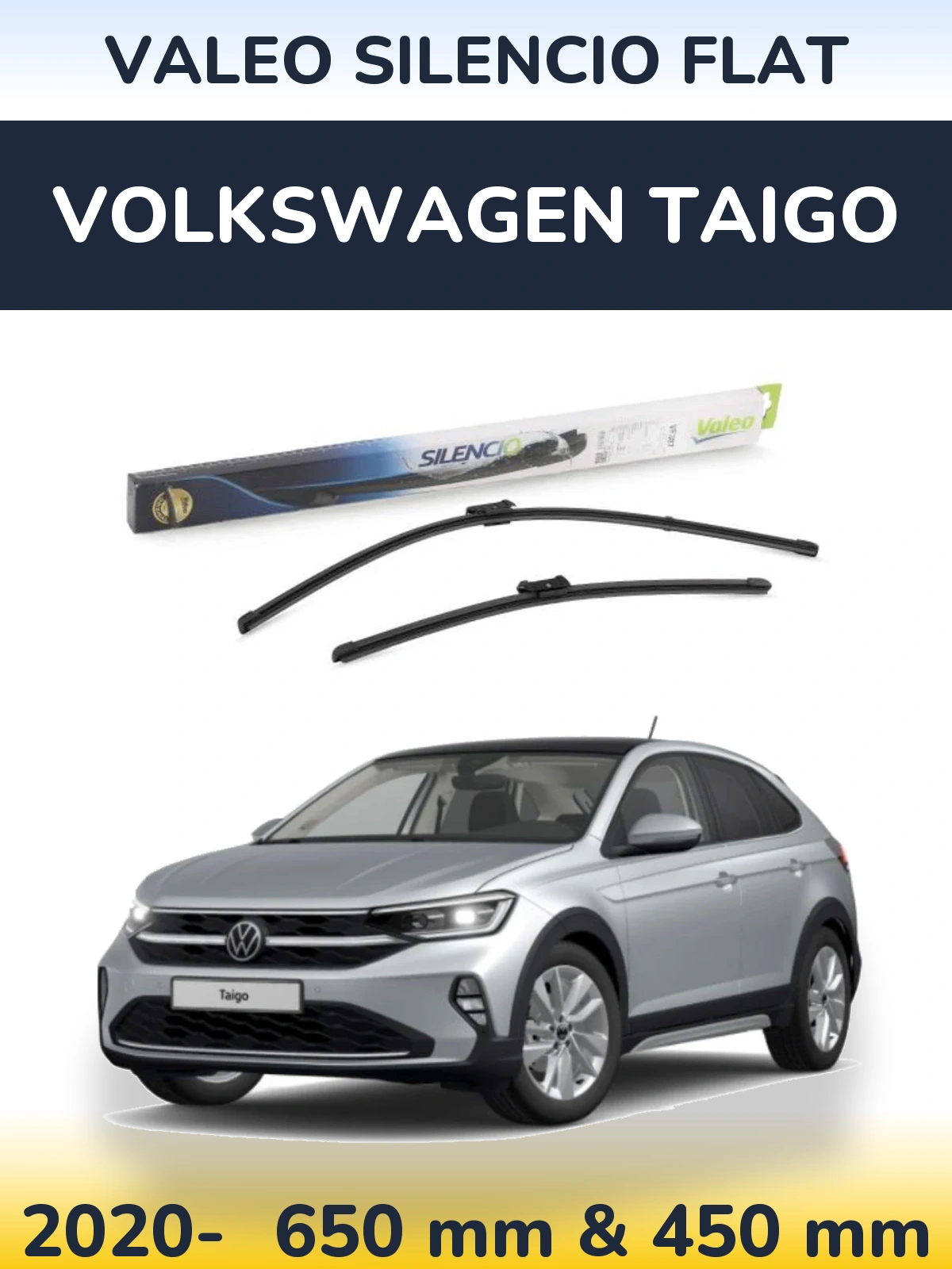 Sada předních stěračů Valeo Silencio Flat 650 a 450 mm pro Volkswagen Taigo 2020-2026