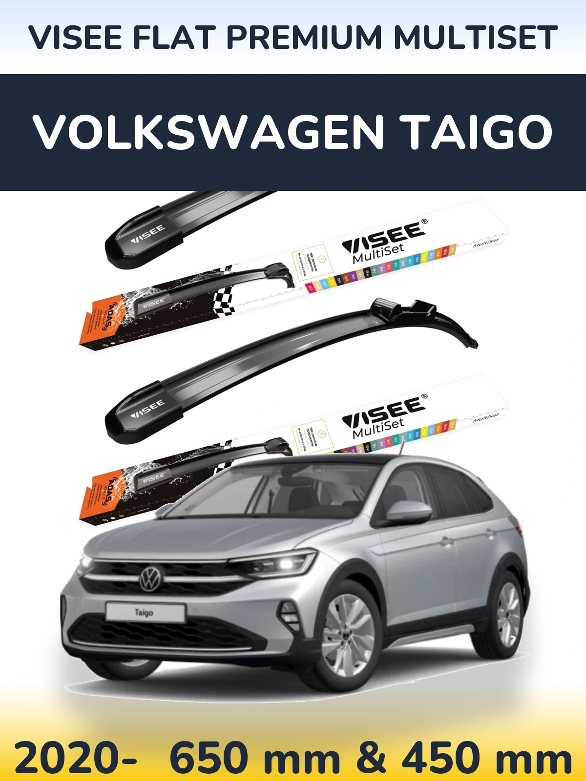 Sada předních stěračů VISEE FLAT PREMIUM MultiSet 650 a 450 mm pro Volkswagen Taigo 2020-2026