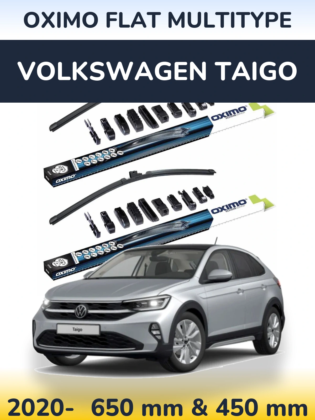 Sada předních stěračů Oximo Flat MultiType 650 a 450 mm pro Volkswagen Taigo 2020-2026