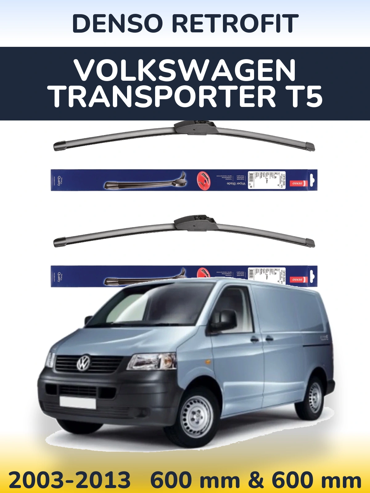 Sada předních stěračů Denso Retrofit 600 a 600 mm pro Volkswagen Transporter T5 2003-2013