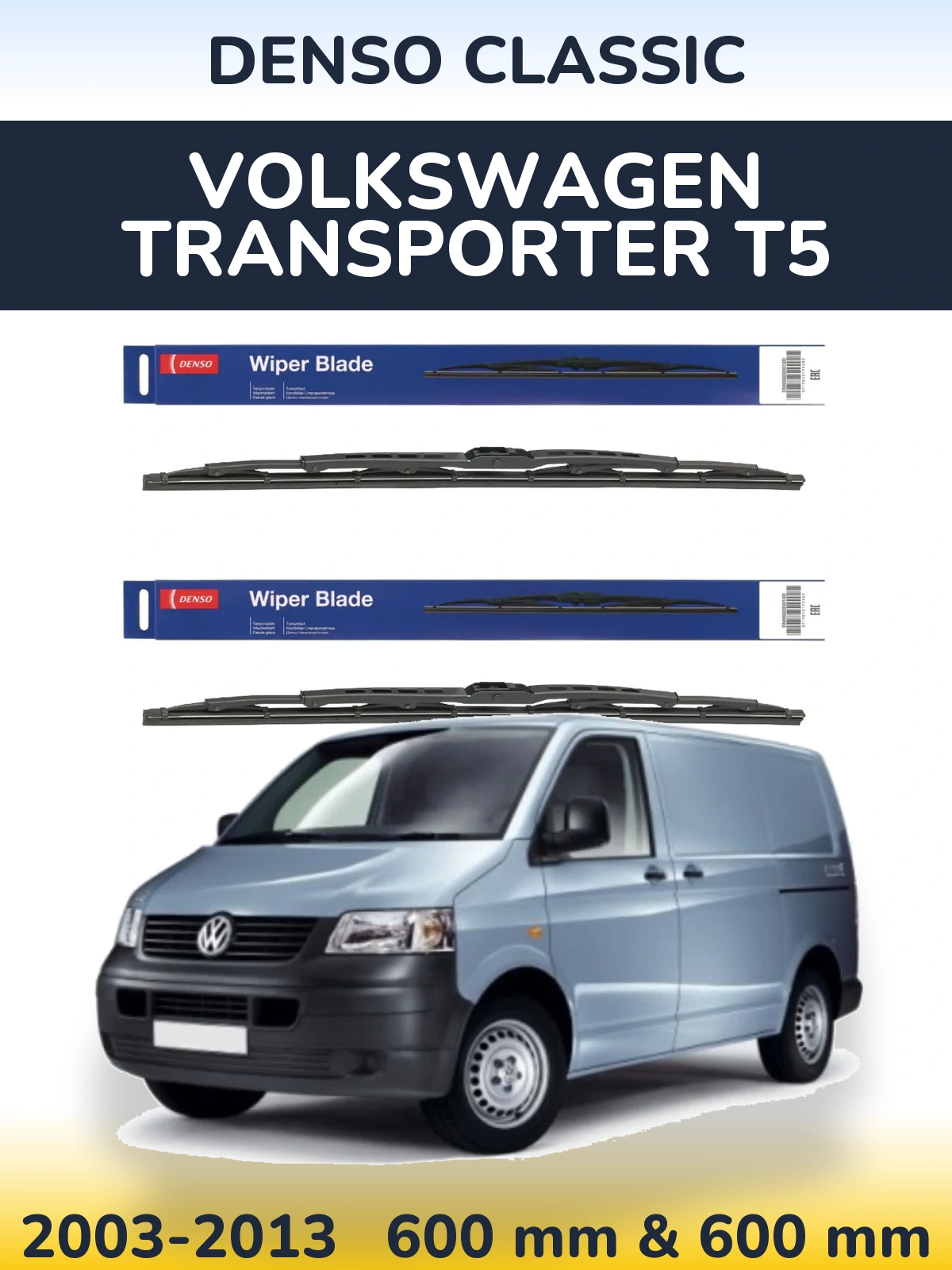 Sada předních stěračů Denso Classic 600 a 600 mm pro Volkswagen Transporter T5 2003-2013