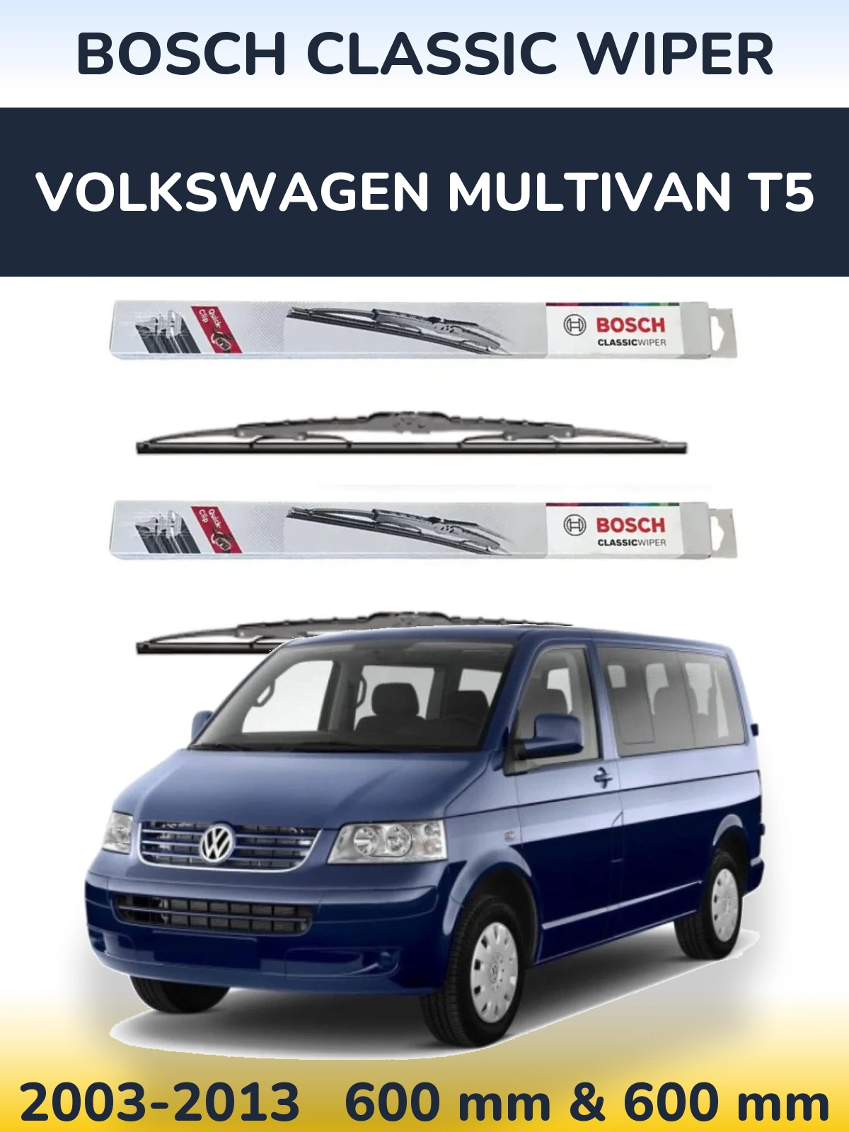 Sada předních stěračů BOSCH Classic Wiper 600 a 600 mm pro Volkswagen Multivan T5 2003-2013