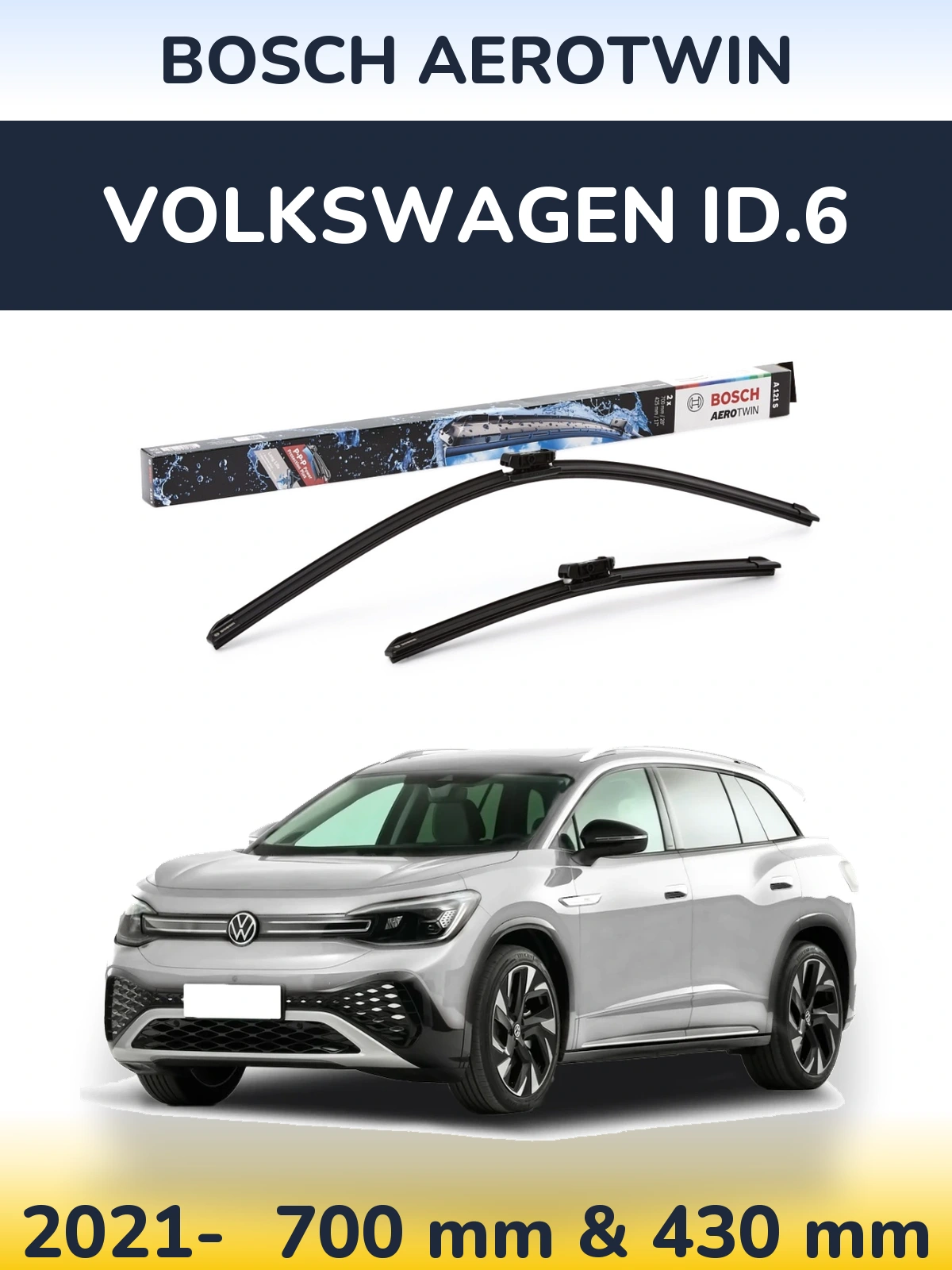 Sada předních stěračů BOSCH AeroTwin 700 a 425 mm pro Volkswagen ID.6 2021-2026