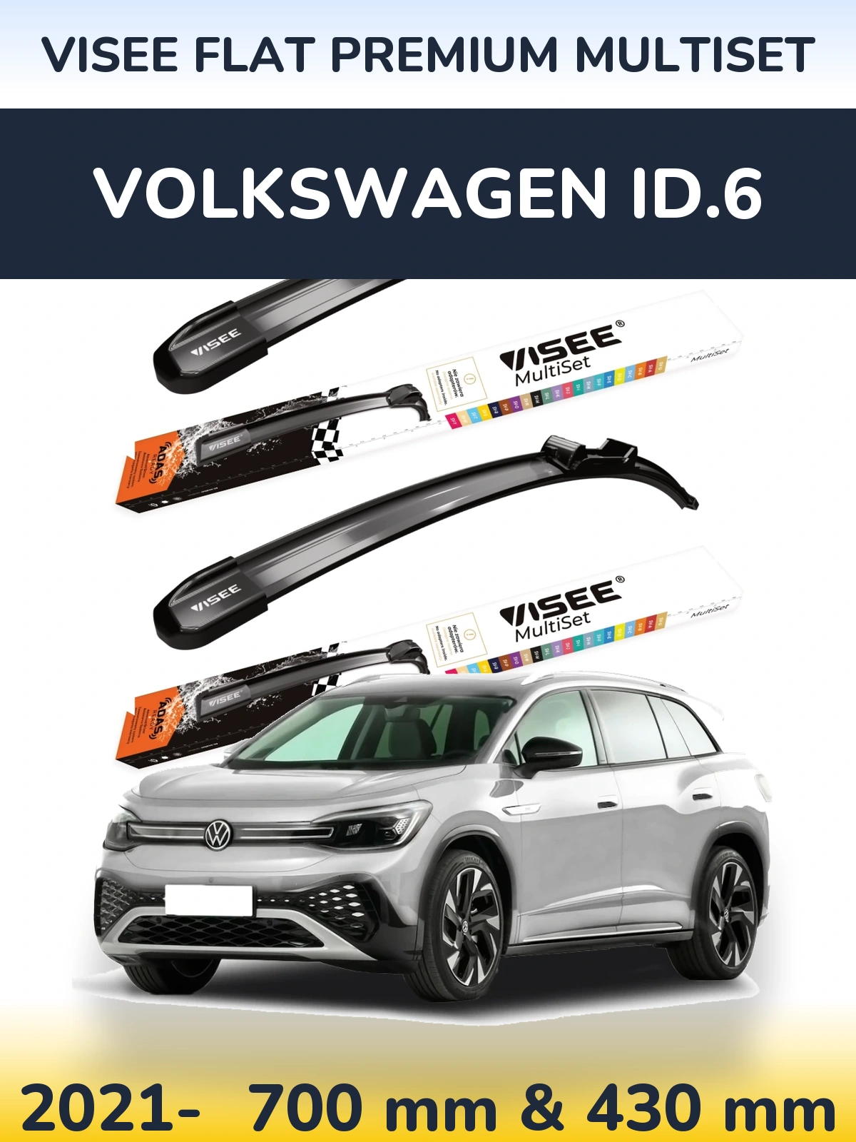 Sada předních stěračů VISEE FLAT PREMIUM MultiSet 700 a 430 mm pro Volkswagen ID.6 2021-2026