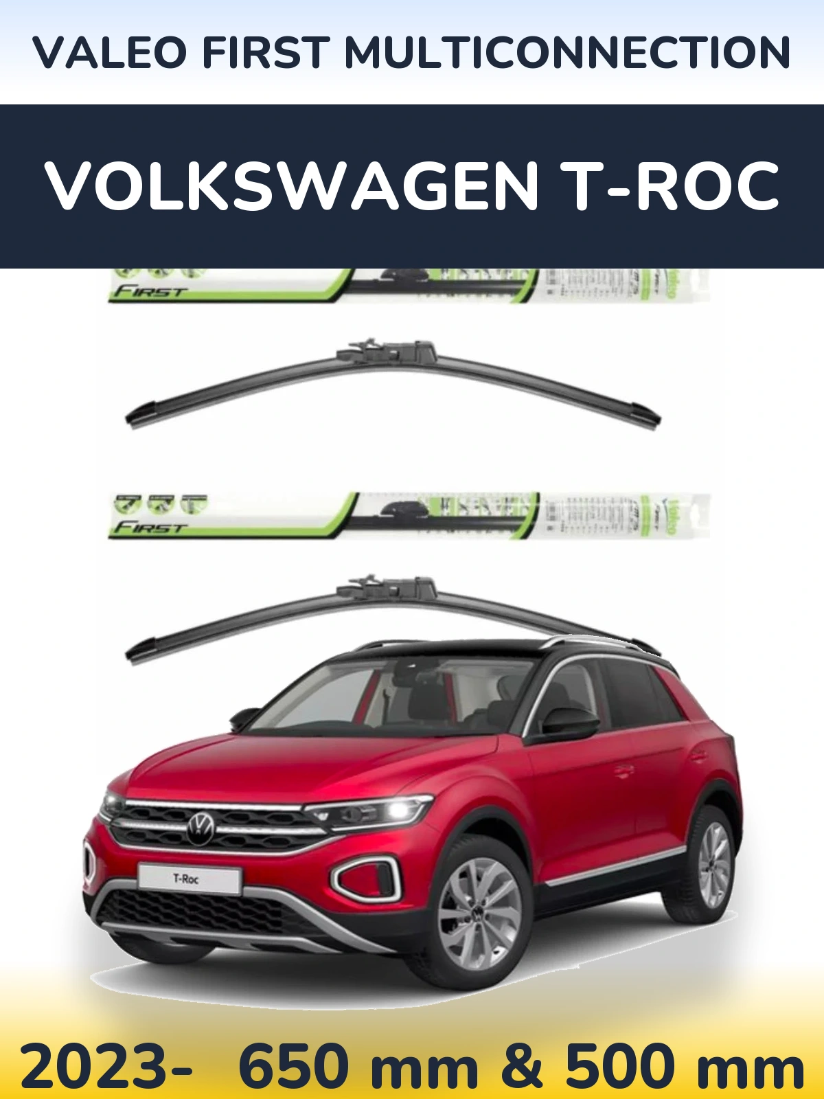 Sada předních stěračů Valeo First MultiConnection 650 a 500 mm pro Volkswagen T-Roc 2023-2026