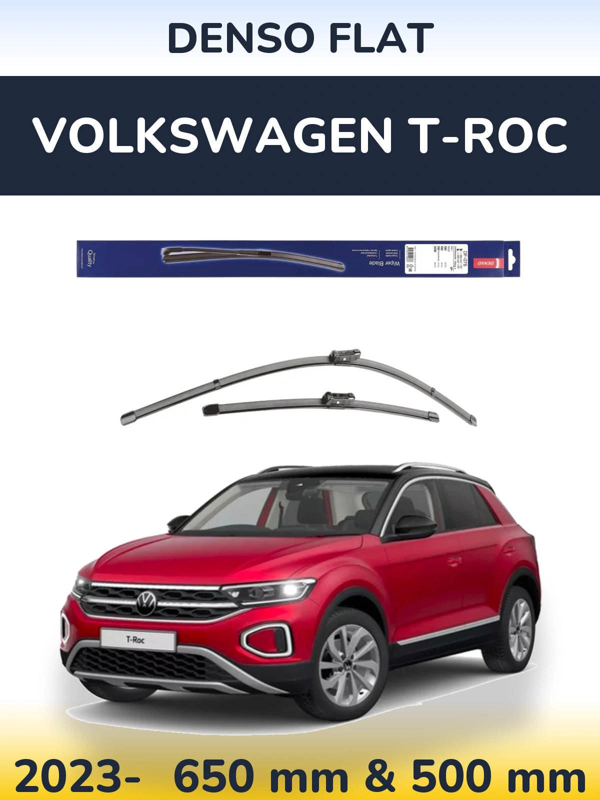 Sada předních stěračů Denso Flat 630 a 500 mm pro Volkswagen T-Roc 2023-2026