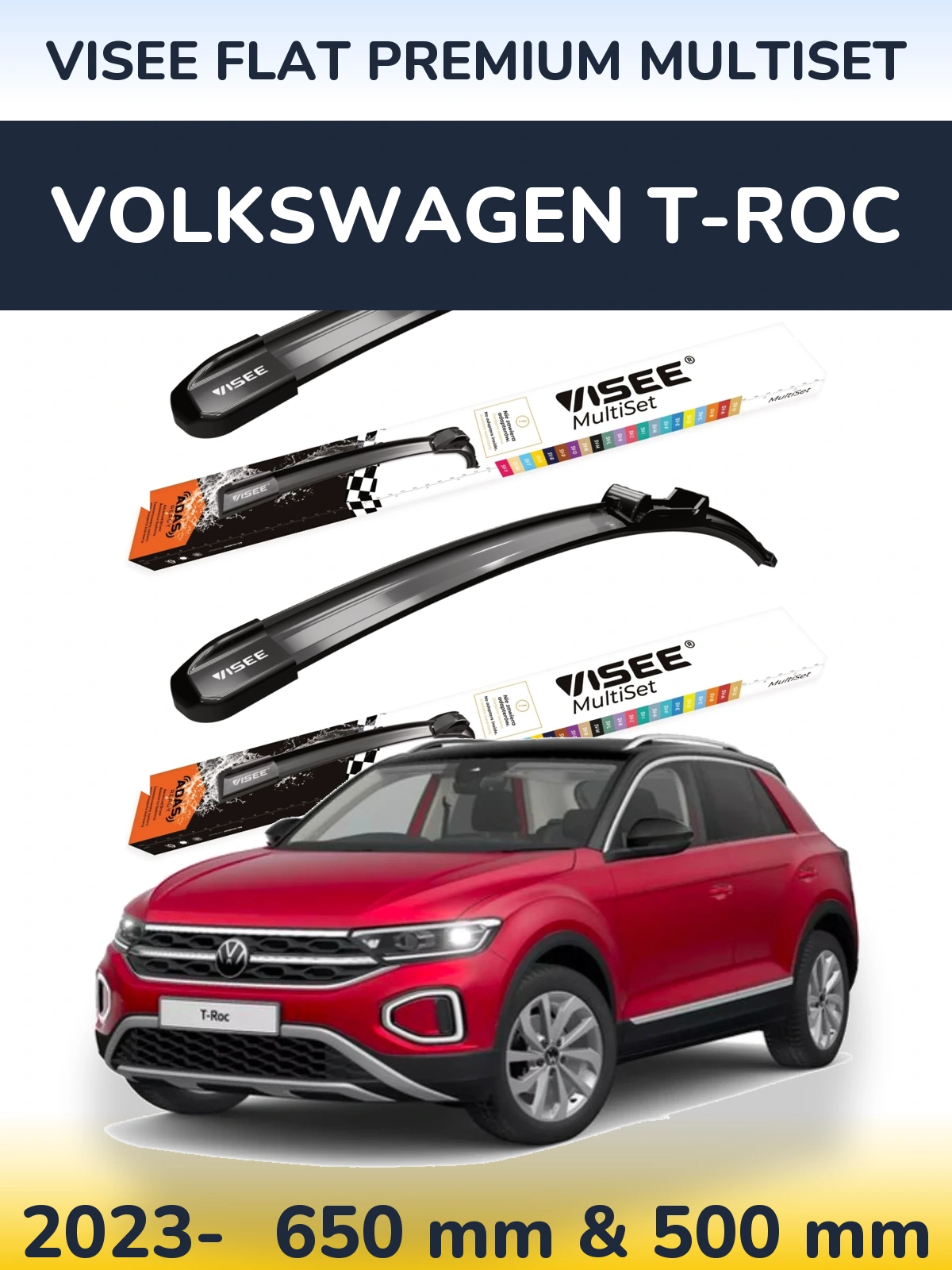 Sada předních stěračů VISEE FLAT PREMIUM MultiSet 650 a 500 mm pro Volkswagen T-Roc 2023-2026