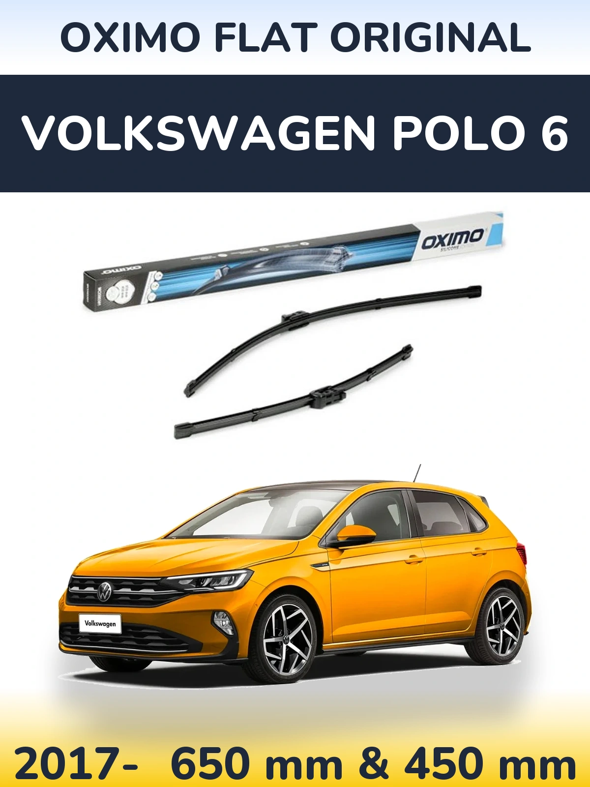 Sada předních stěračů Oximo Flat Original 650 a 450 mm pro Volkswagen Polo 6 2017-2026