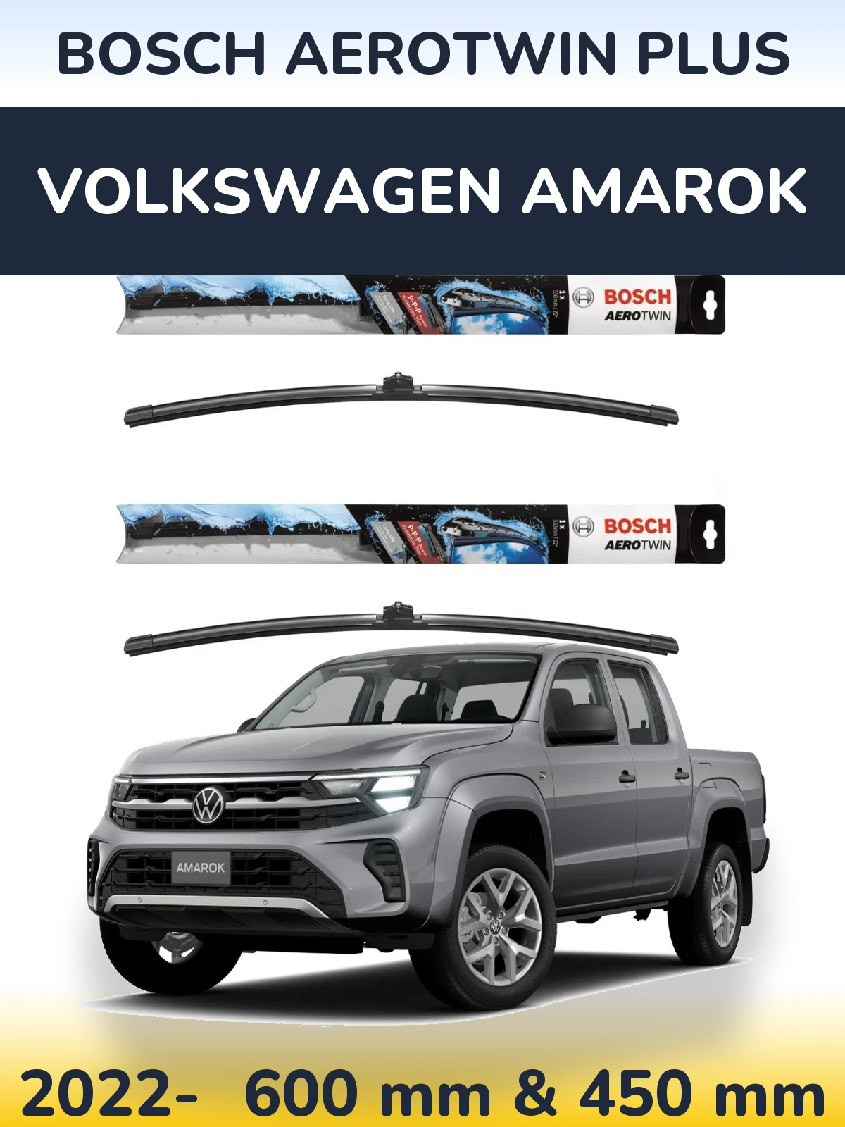 Sada předních stěračů BOSCH AeroTwin Plus 600 a 450 mm pro Volkswagen Amarok 2022-2026