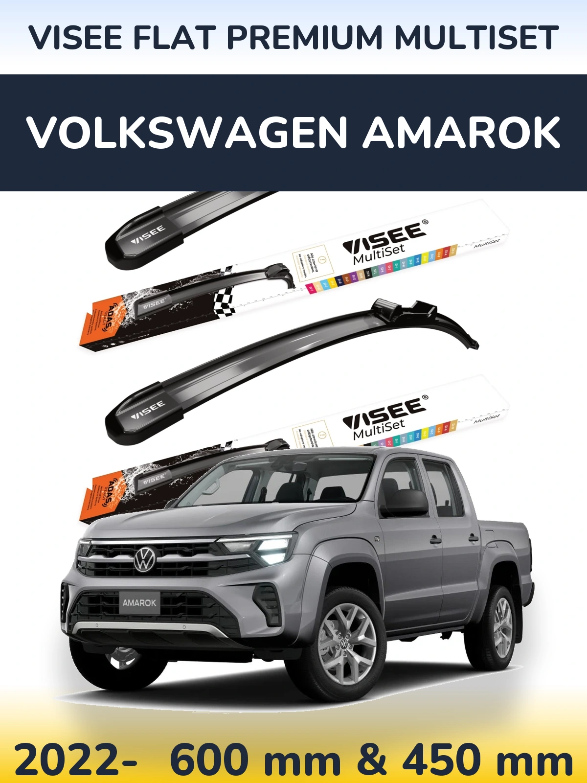 Sada předních stěračů VISEE FLAT PREMIUM MultiSet 600 a 450 mm pro Volkswagen Amarok 2022-2026