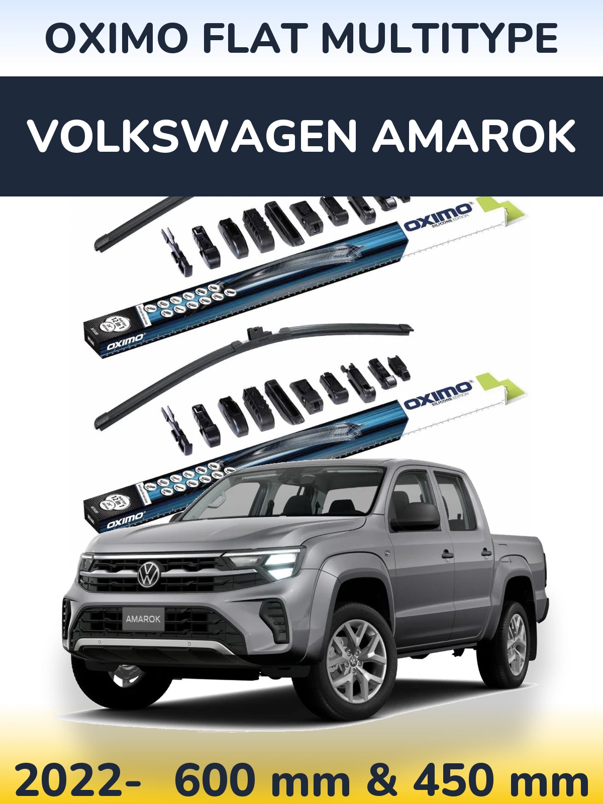 Sada předních stěračů Oximo Flat MultiType 600 a 450 mm pro Volkswagen Amarok 2022-2026