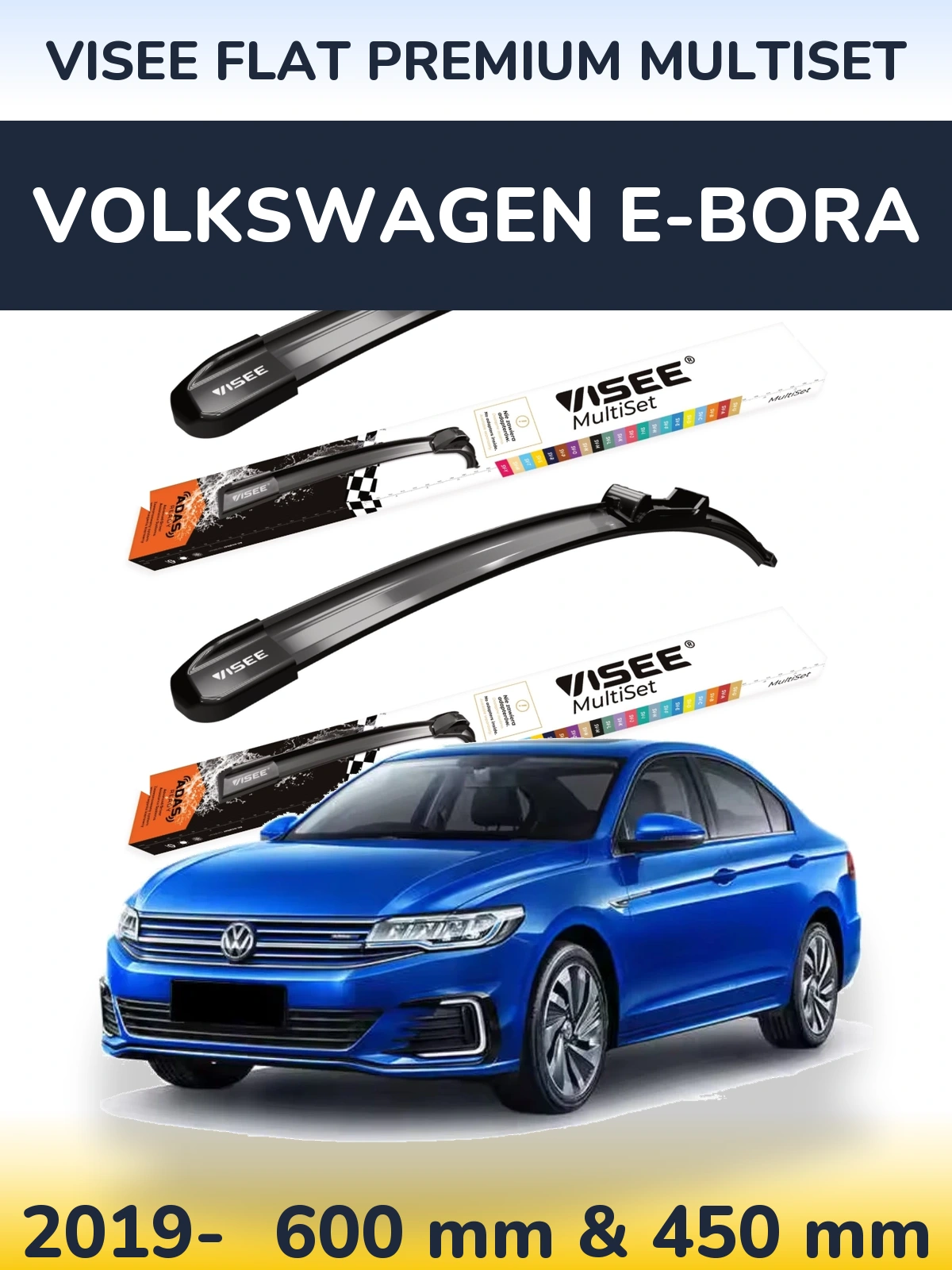 Sada předních stěračů VISEE FLAT PREMIUM MultiSet 600 a 450 mm pro Volkswagen e-Bora 2019-2026