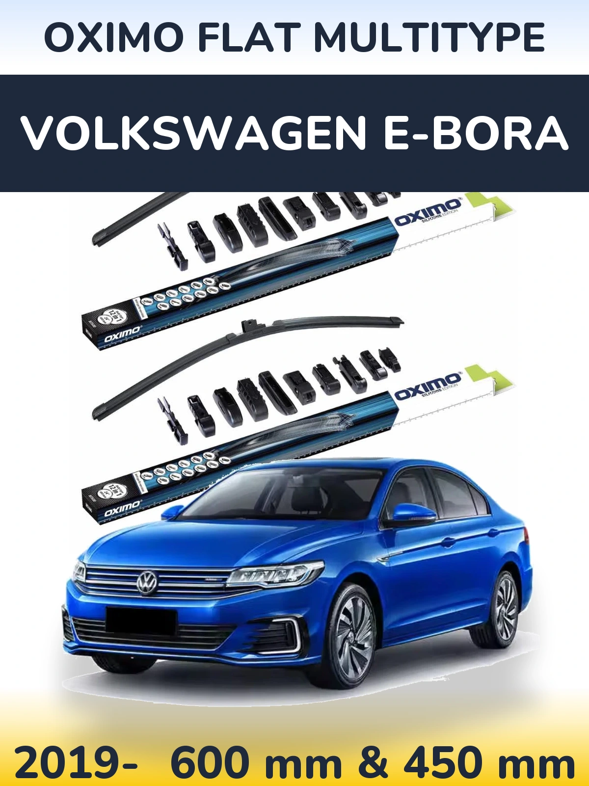 Sada předních stěračů Oximo Flat MultiType 600 a 450 mm pro Volkswagen e-Bora 2019-2026