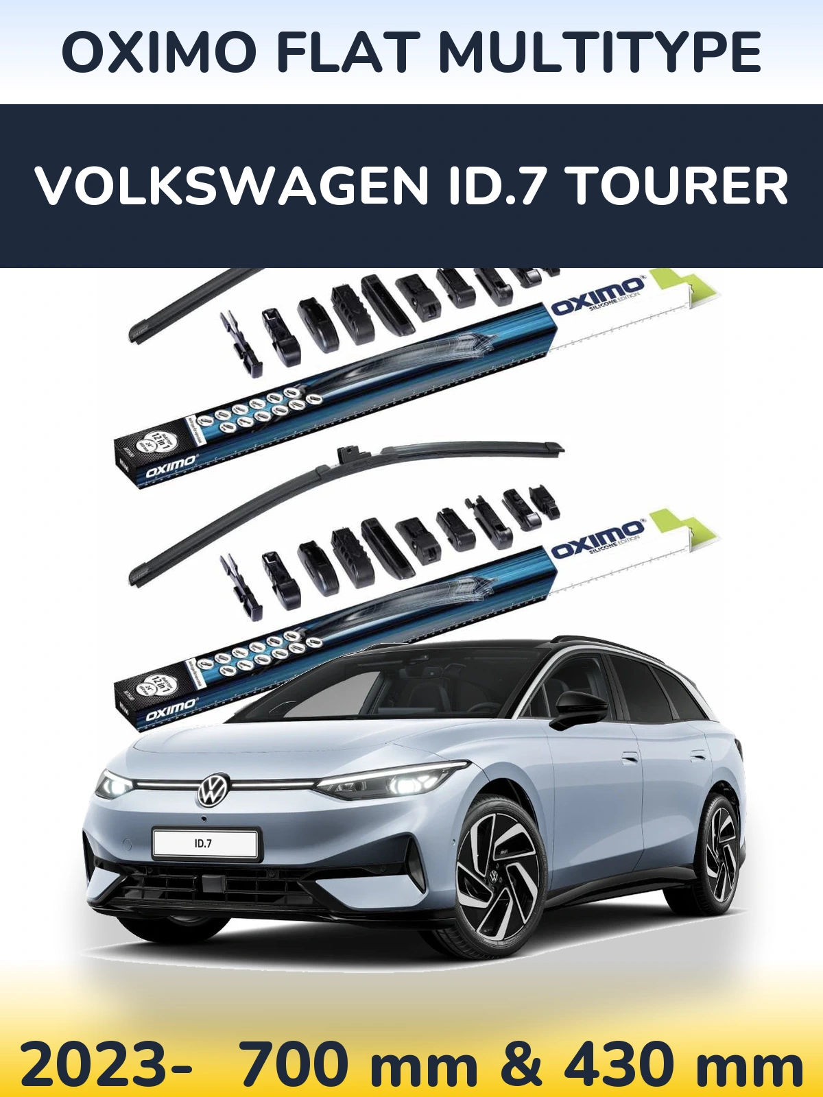 Комплект передніх щіток Oximo Flat MultiТипe 700 & 430 мм для Volkswagen ID.7 Tourer 2023-2026