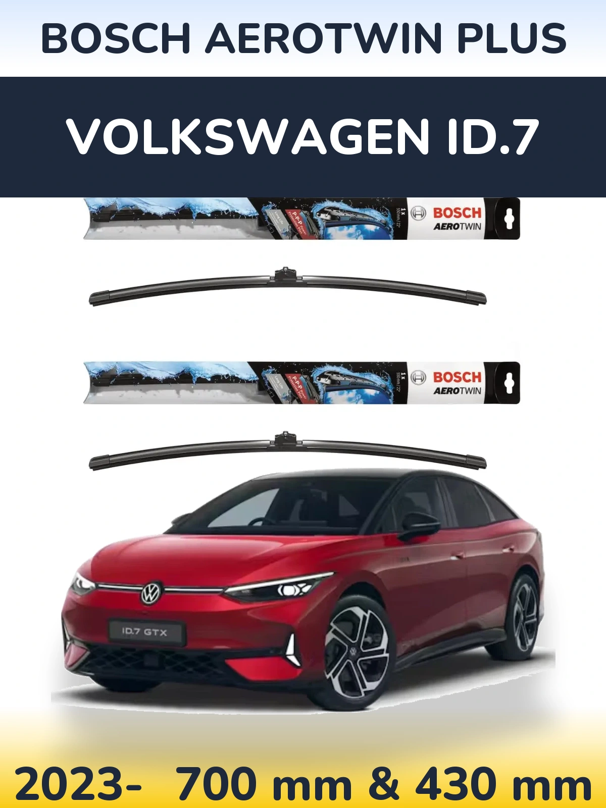 Sada předních stěračů BOSCH AeroTwin Plus 700 a 430 mm pro Volkswagen ID.7 2023-2026